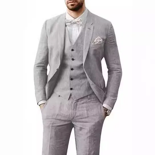 IKEARLAX  Men's Suit Dress Linen Suit Slim Fit Summer Wedding Vintage Groom Prom Banquet Party Suit Dress