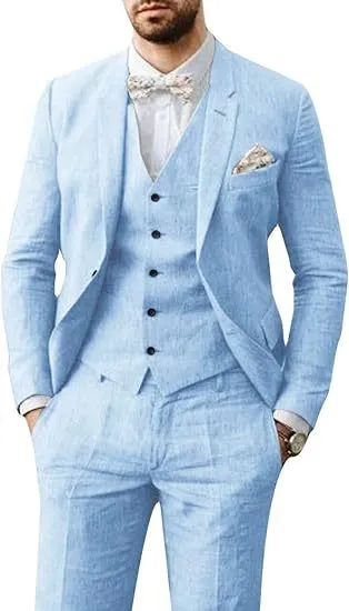 IKEARLAX  Men's Suit Dress Linen Suit Slim Fit Summer Wedding Vintage Groom Prom Banquet Party Suit Dress