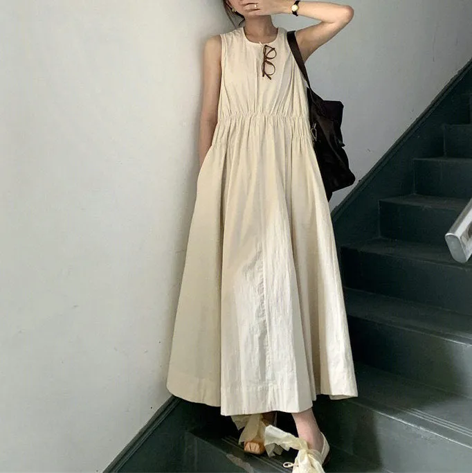 IKEARLAX  Tea Break  Sleeveless Vest Dress Women's Summer Seaside Vacation Style Waist-Tight Temperament A- line Beach Long Skirt