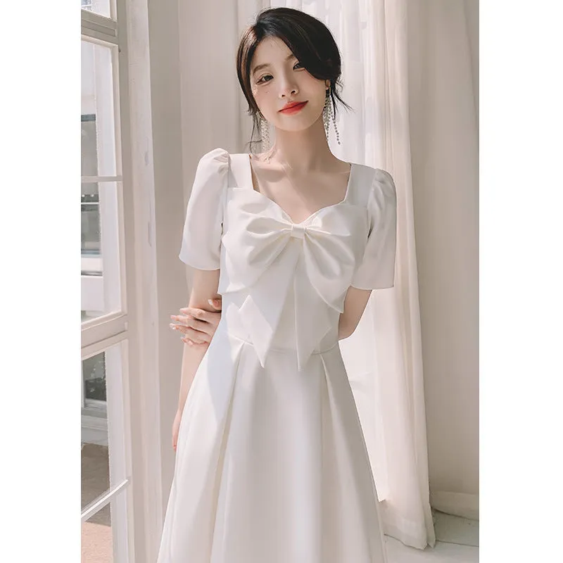 IKEARLAX  White Dress  Registration Dress Engagement Slim Birthday Dinner Host Evening Dress for Women