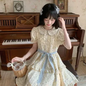 IKERRLAX Early Spring New Mori Style Dopamine Plaid Floral Minority Fashion Western Style All-Matching Small White Sweet Princess Dress