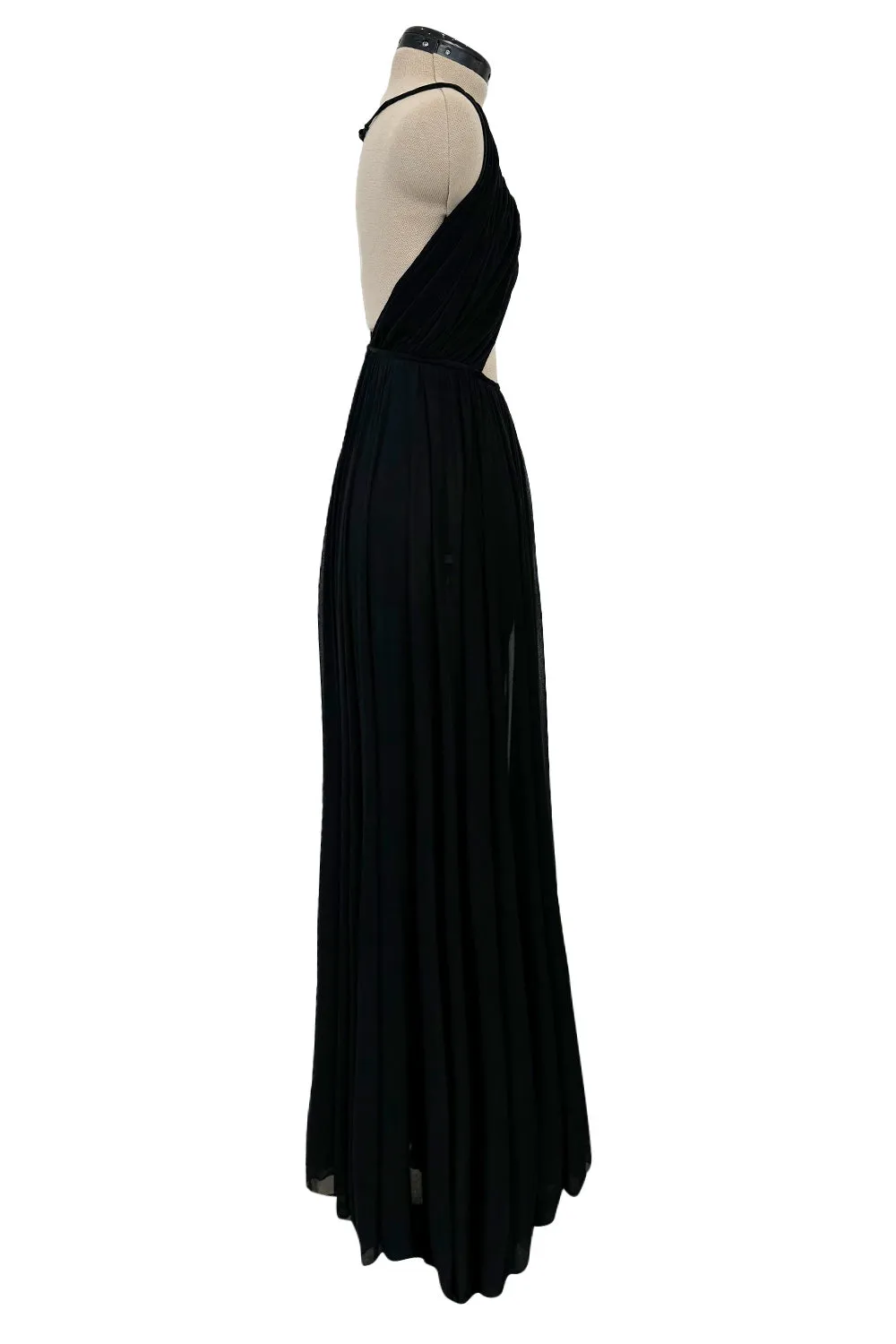 Incredible Resort 1979 Halston Black Bias Cut Silk Jersey Dress w Front Cut Out & No Back