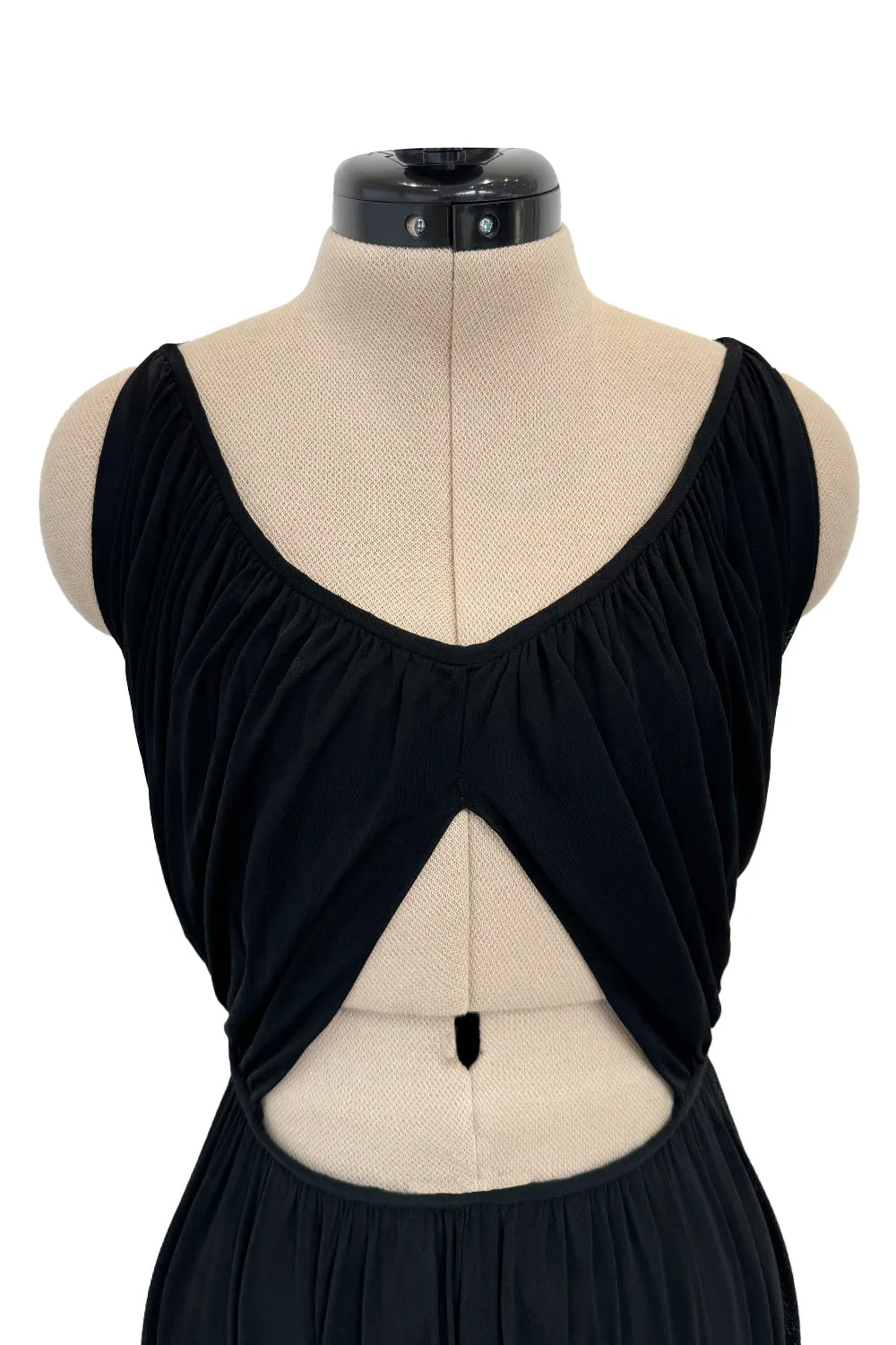 Incredible Resort 1979 Halston Black Bias Cut Silk Jersey Dress w Front Cut Out & No Back