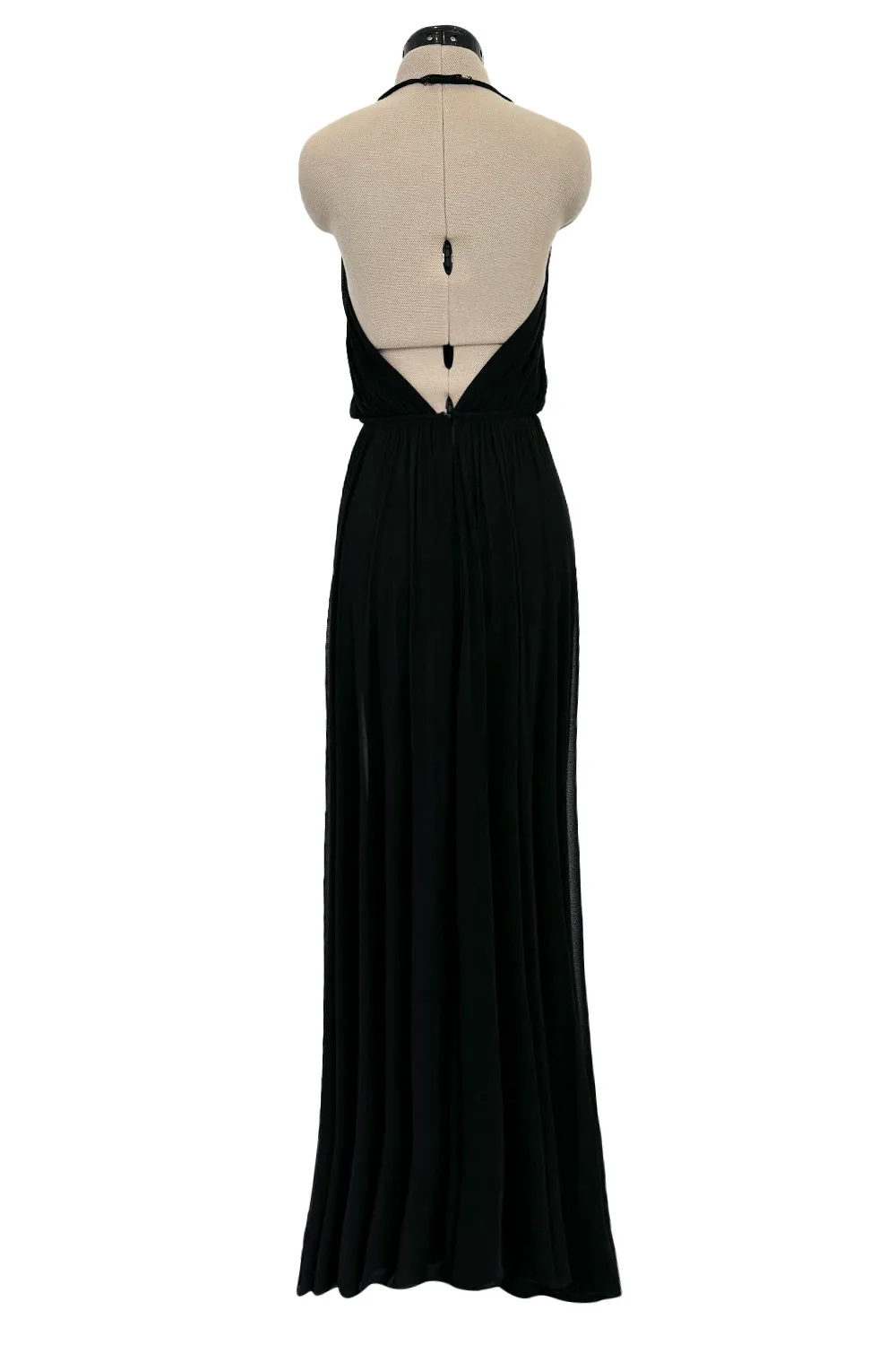 Incredible Resort 1979 Halston Black Bias Cut Silk Jersey Dress w Front Cut Out & No Back