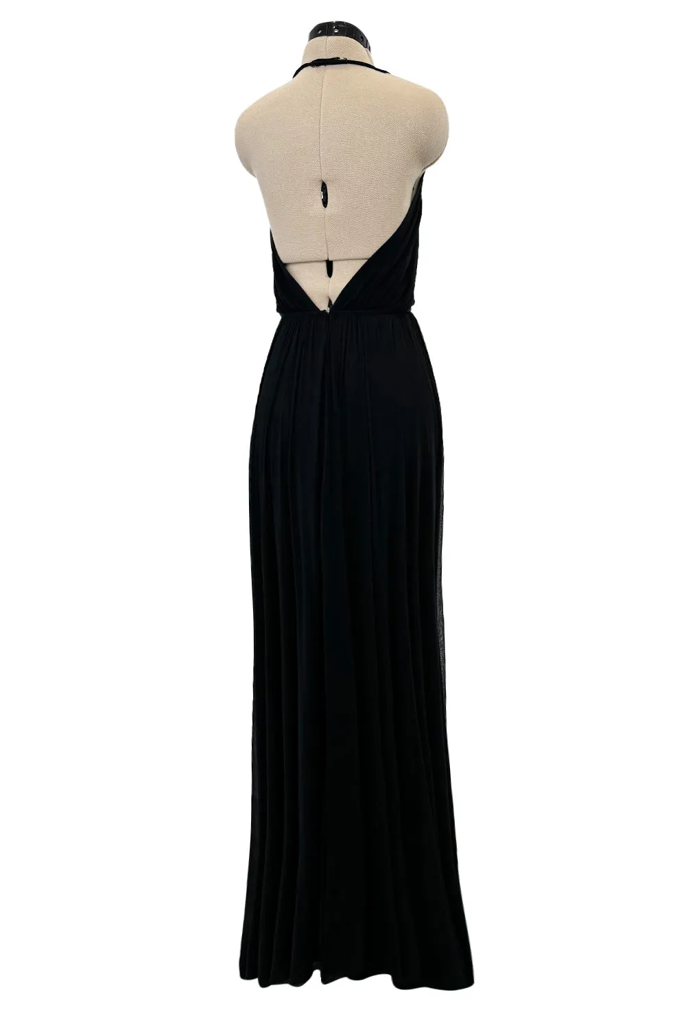 Incredible Resort 1979 Halston Black Bias Cut Silk Jersey Dress w Front Cut Out & No Back