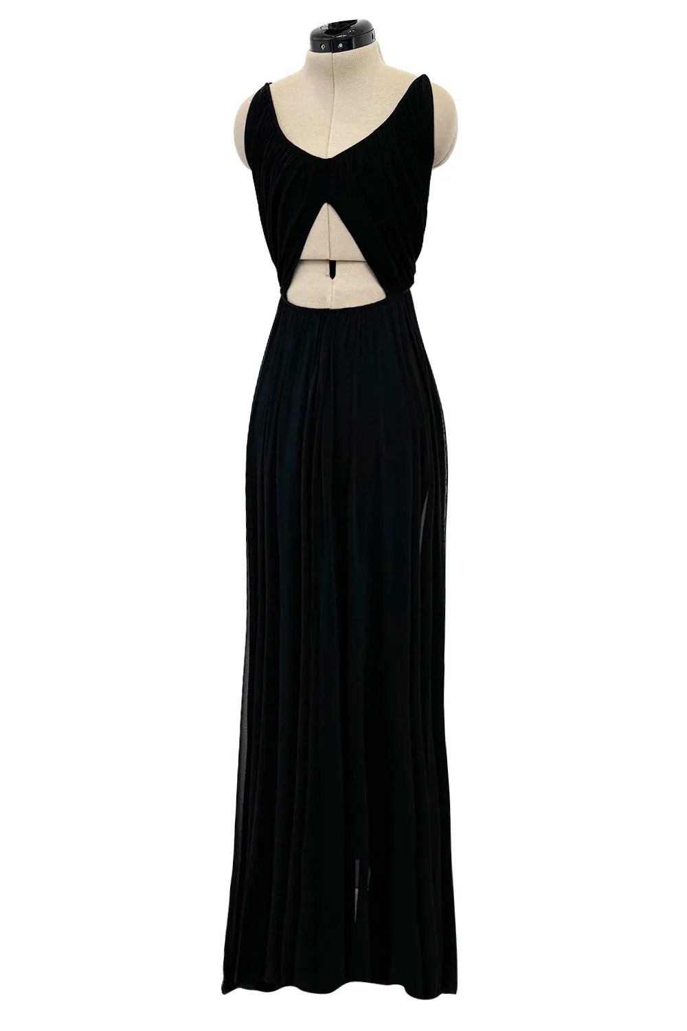 Incredible Resort 1979 Halston Black Bias Cut Silk Jersey Dress w Front Cut Out & No Back