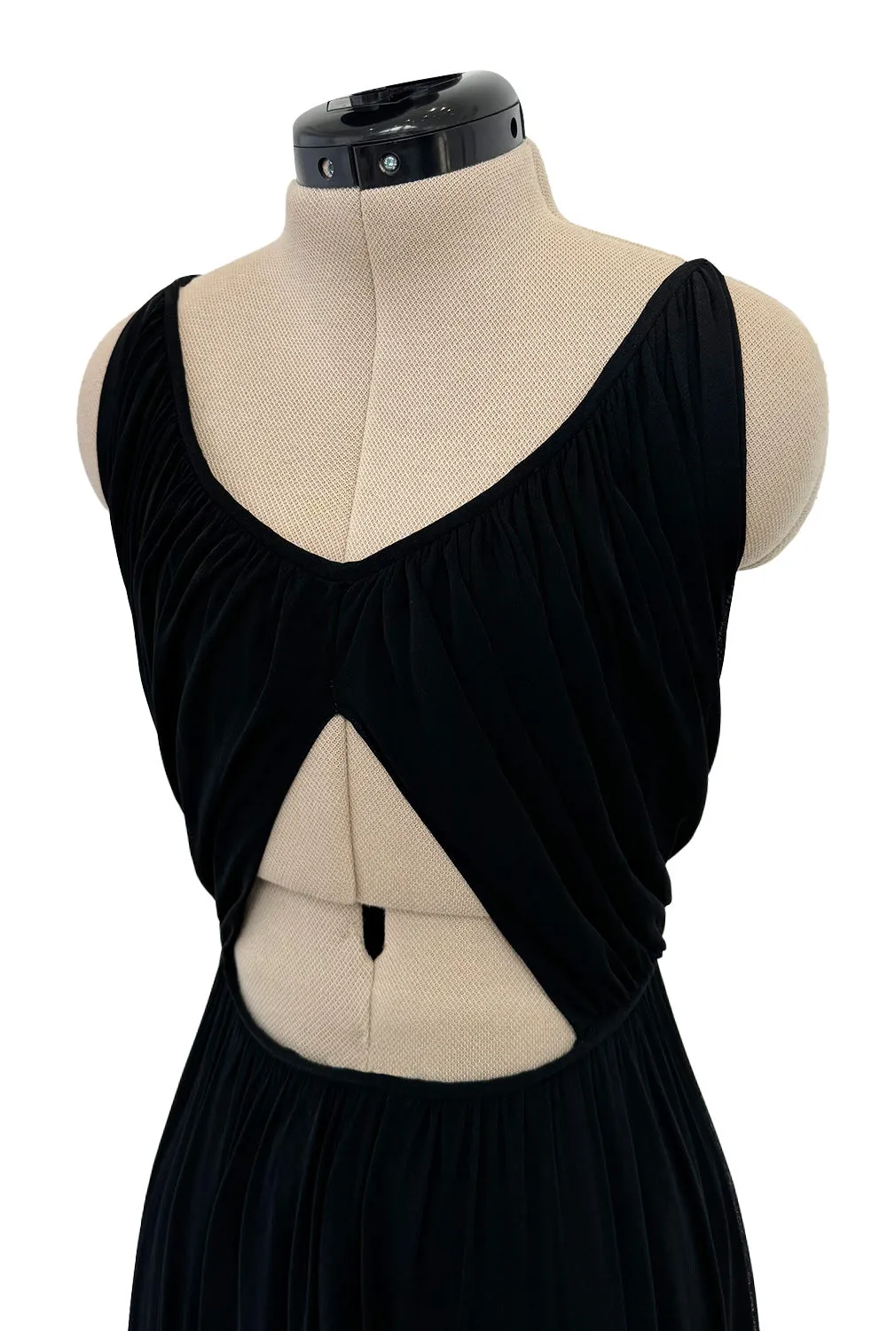 Incredible Resort 1979 Halston Black Bias Cut Silk Jersey Dress w Front Cut Out & No Back