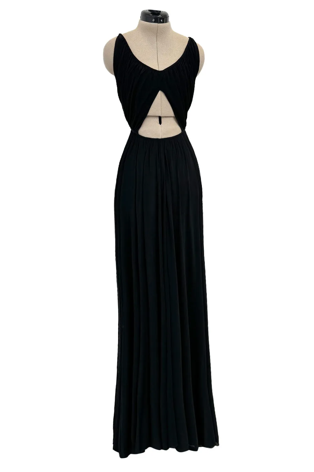 Incredible Resort 1979 Halston Black Bias Cut Silk Jersey Dress w Front Cut Out & No Back