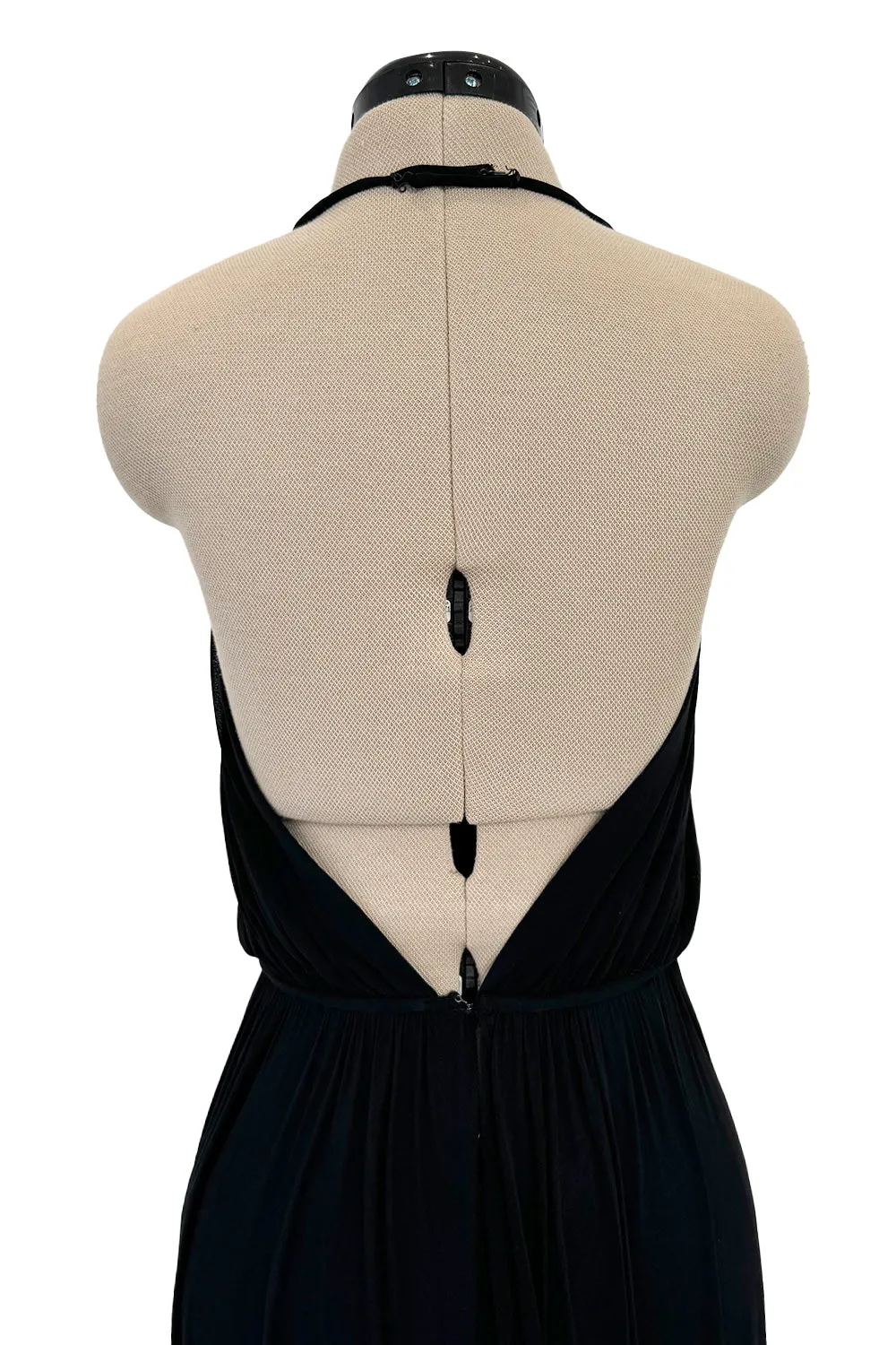 Incredible Resort 1979 Halston Black Bias Cut Silk Jersey Dress w Front Cut Out & No Back