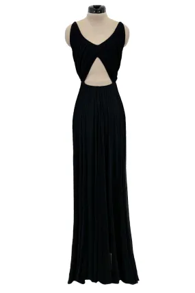 Incredible Resort 1979 Halston Black Bias Cut Silk Jersey Dress w Front Cut Out & No Back