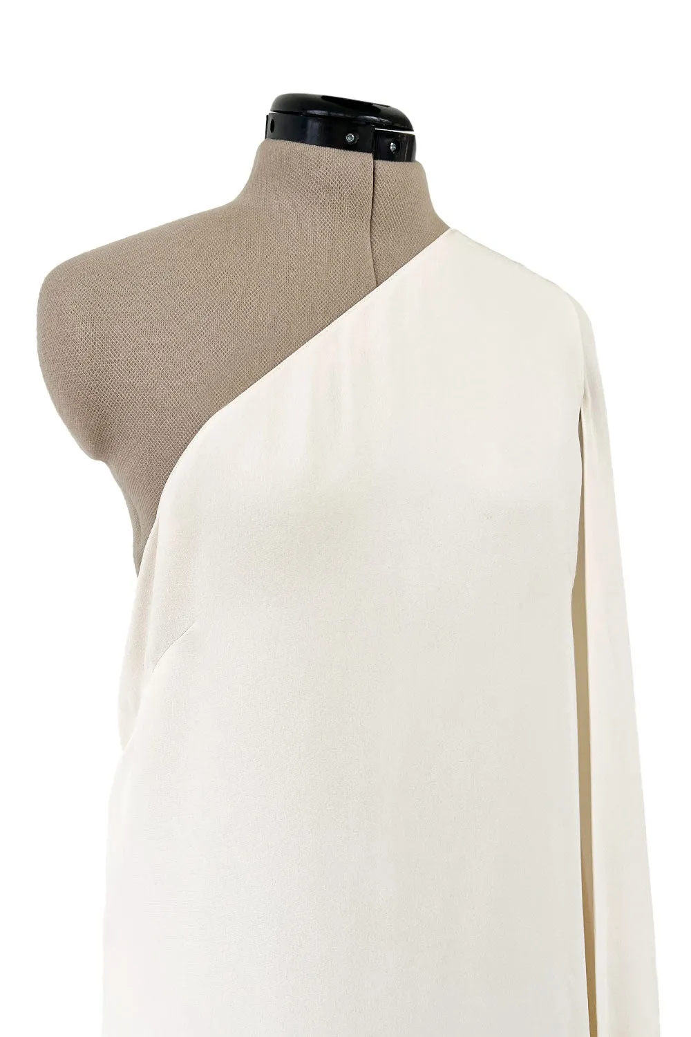 Incredible Resort 2015 Valentino One Shoulder Ivory Caped Sleeve Silk Crepe Dress