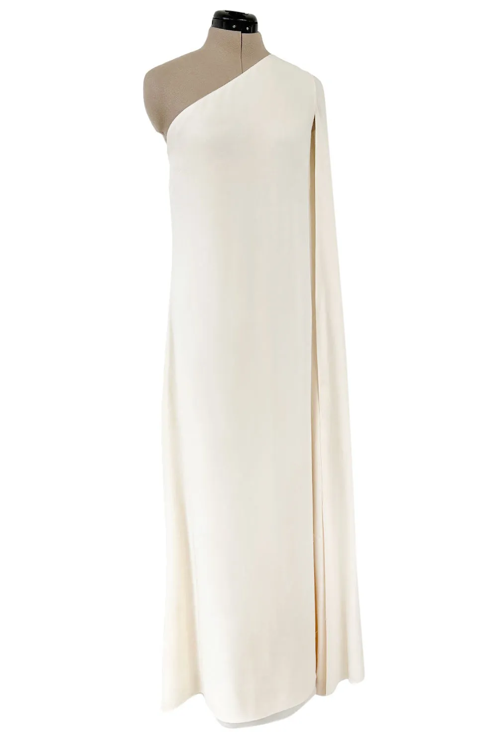 Incredible Resort 2015 Valentino One Shoulder Ivory Caped Sleeve Silk Crepe Dress