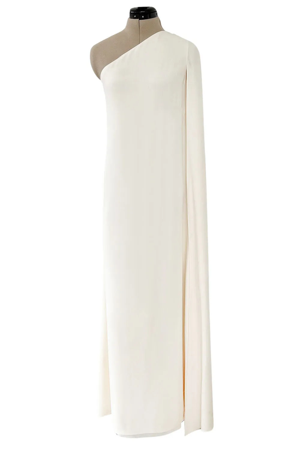 Incredible Resort 2015 Valentino One Shoulder Ivory Caped Sleeve Silk Crepe Dress