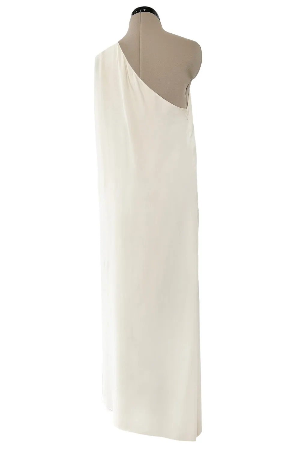 Incredible Resort 2015 Valentino One Shoulder Ivory Caped Sleeve Silk Crepe Dress