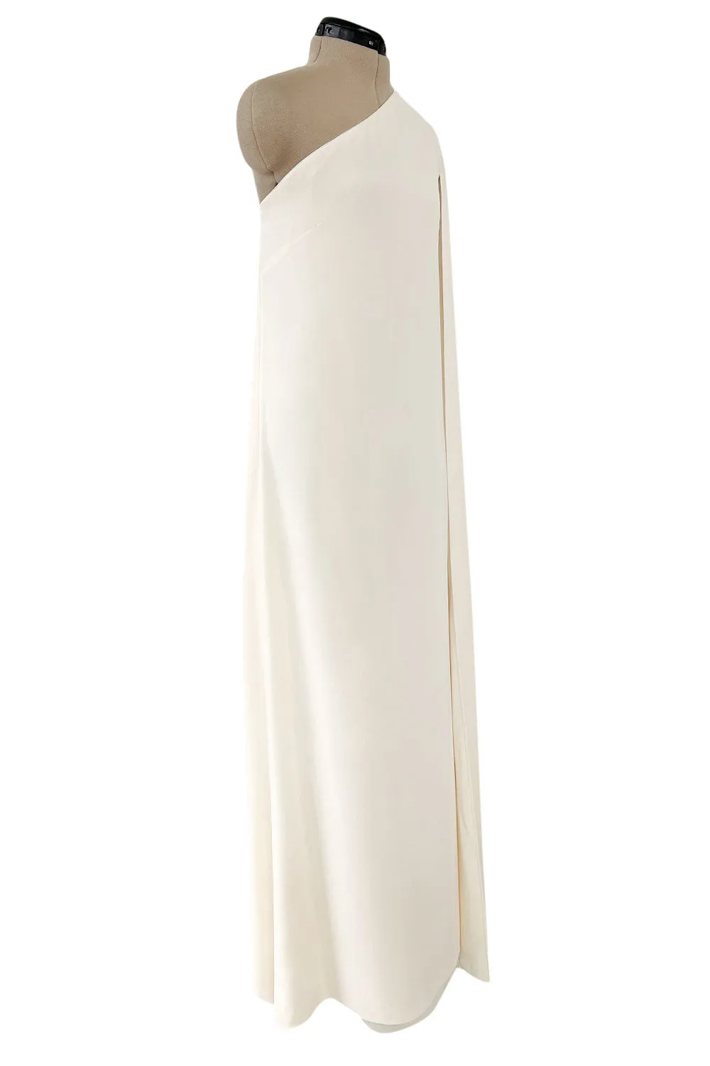 Incredible Resort 2015 Valentino One Shoulder Ivory Caped Sleeve Silk Crepe Dress