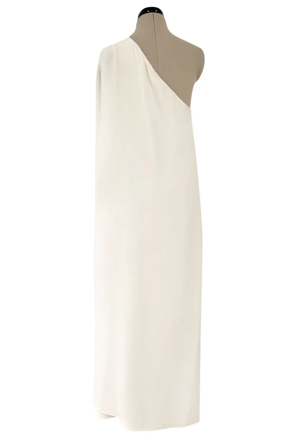 Incredible Resort 2015 Valentino One Shoulder Ivory Caped Sleeve Silk Crepe Dress