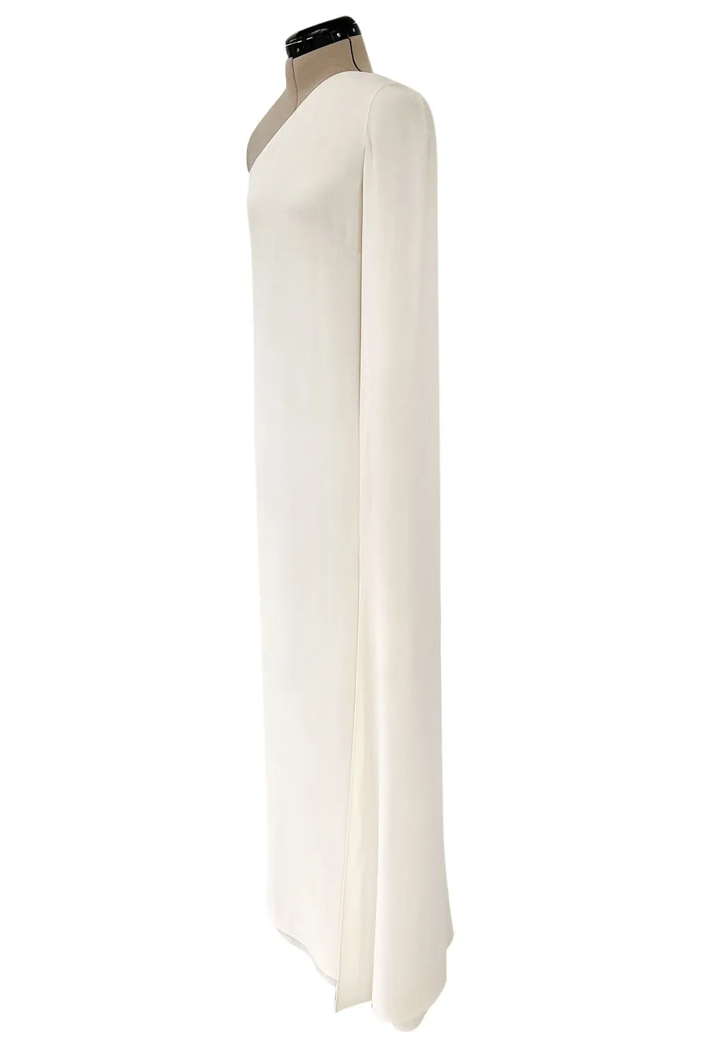 Incredible Resort 2015 Valentino One Shoulder Ivory Caped Sleeve Silk Crepe Dress