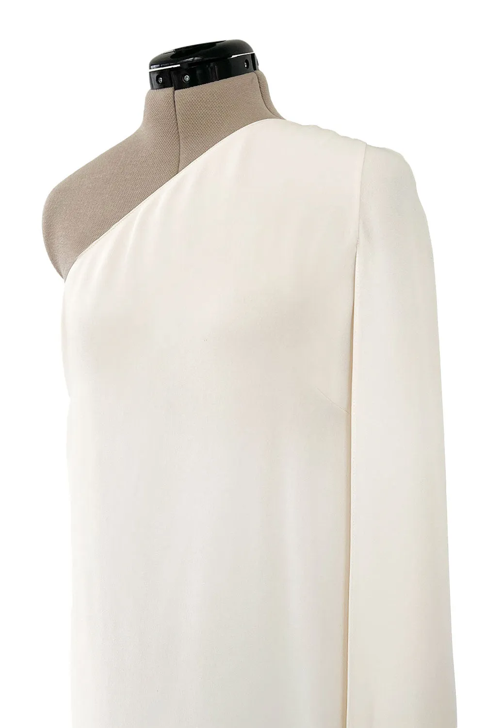 Incredible Resort 2015 Valentino One Shoulder Ivory Caped Sleeve Silk Crepe Dress