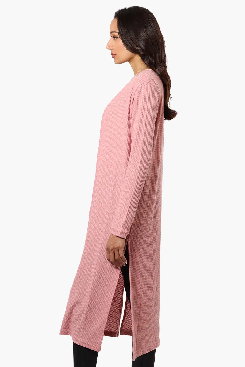 International INC Company Long Sleeve Side Slit Wrap Cardigan - Pink