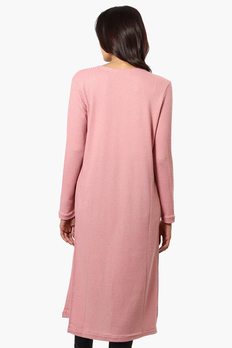 International INC Company Long Sleeve Side Slit Wrap Cardigan - Pink