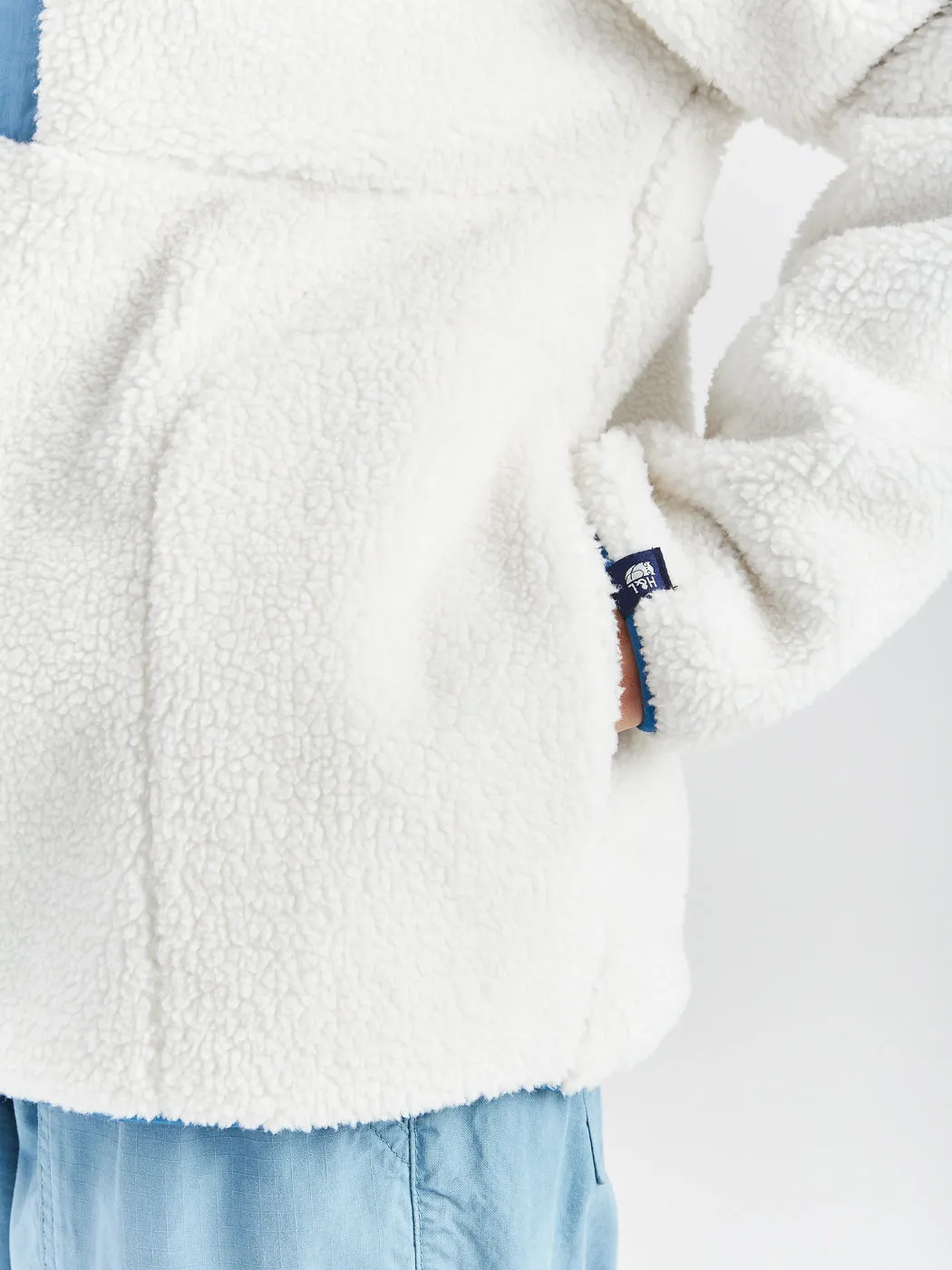 Iris 1/4 Zip Sherpa Fleece Cream & Steel Blue