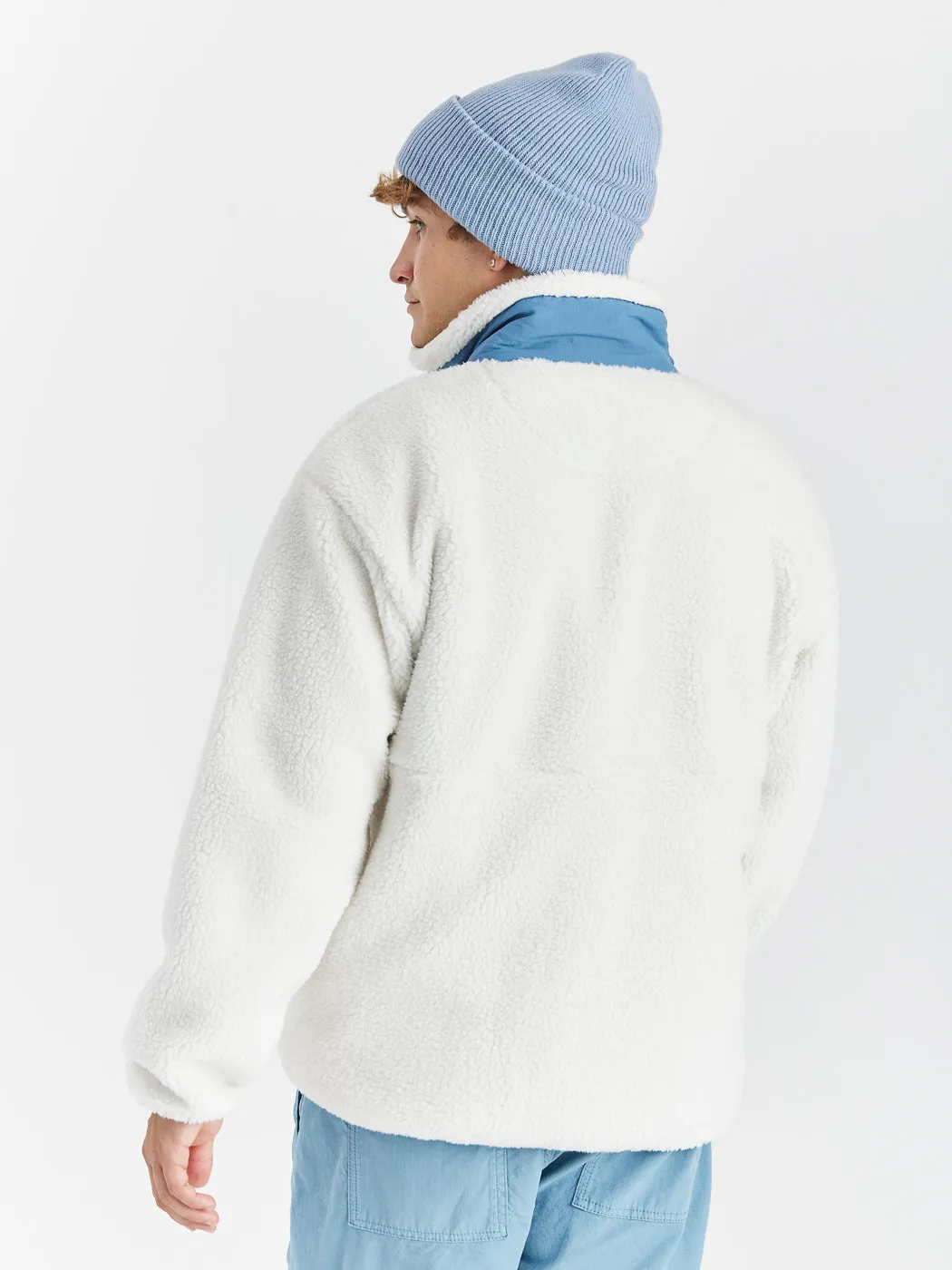 Iris 1/4 Zip Sherpa Fleece Cream & Steel Blue