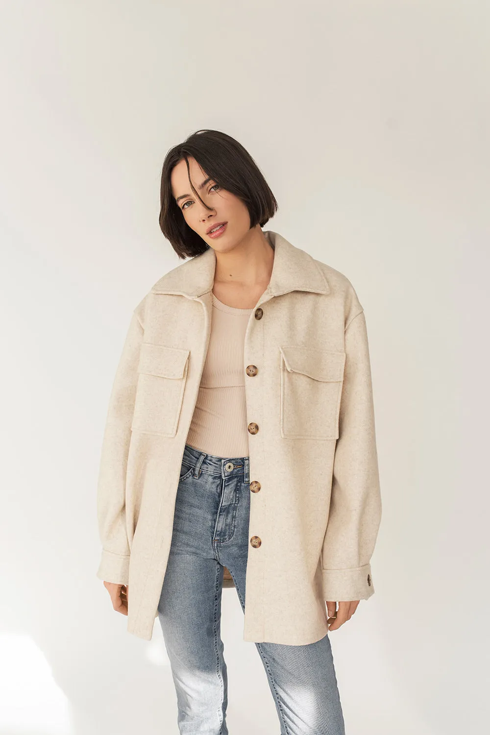 Irys | Beige Oversized Felt Shacket