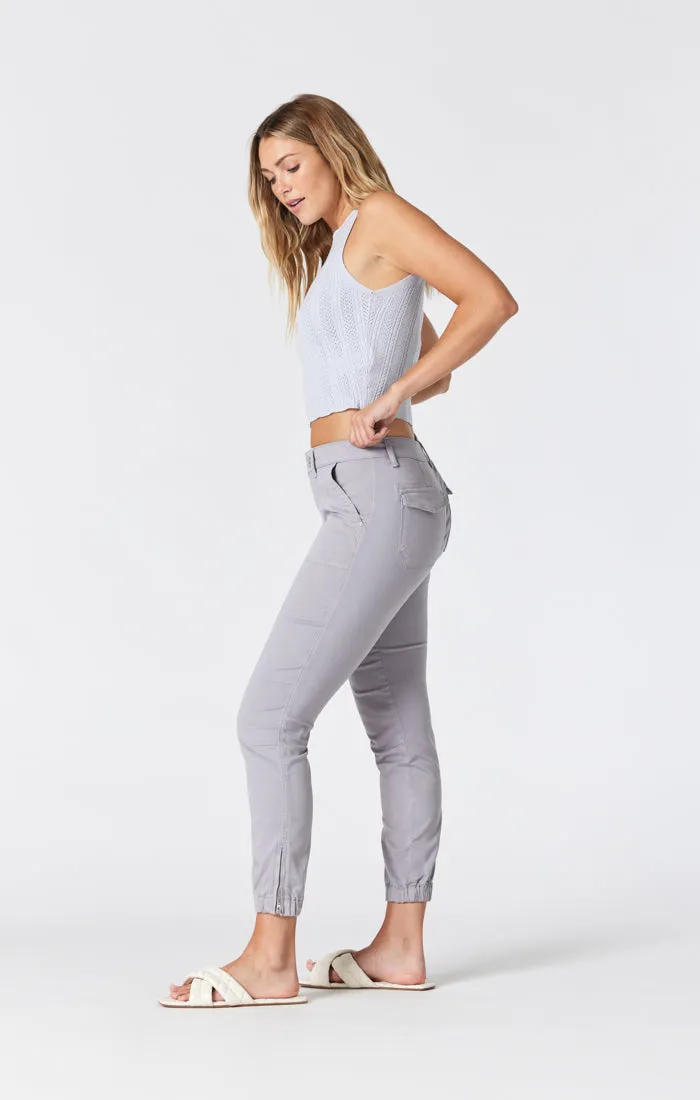 IVY SLIM CARGO PANTS IN SILVER SCONCE SATEEN