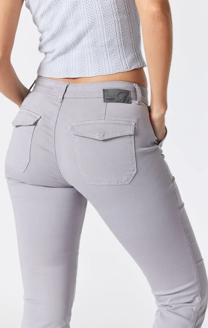 IVY SLIM CARGO PANTS IN SILVER SCONCE SATEEN