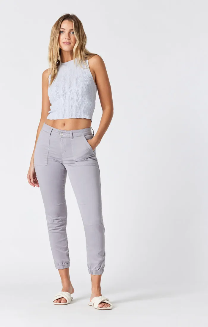 IVY SLIM CARGO PANTS IN SILVER SCONCE SATEEN