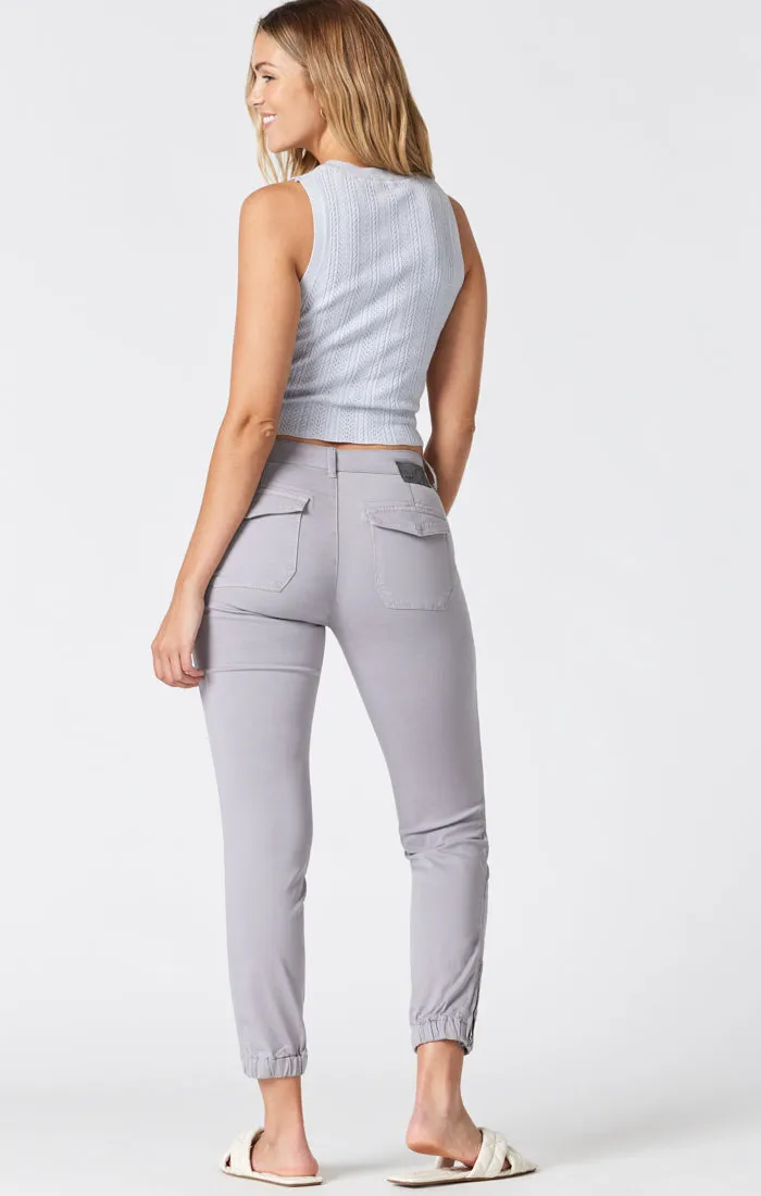 IVY SLIM CARGO PANTS IN SILVER SCONCE SATEEN