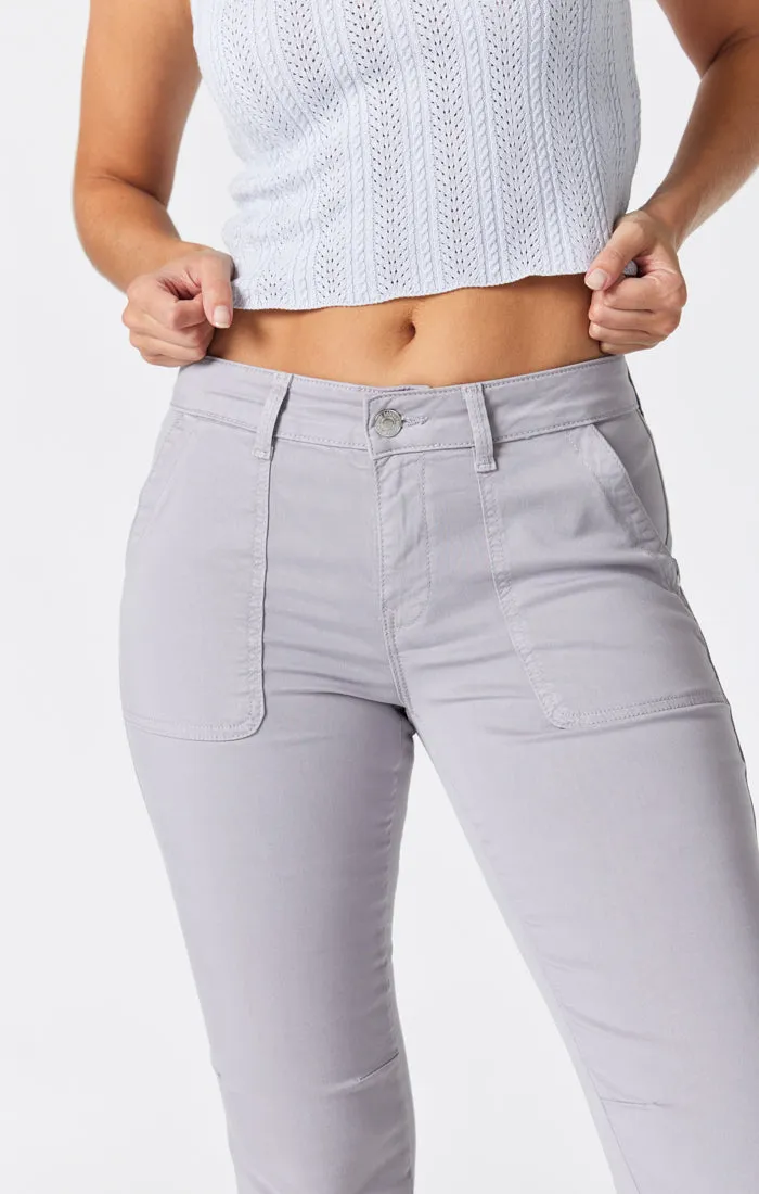 IVY SLIM CARGO PANTS IN SILVER SCONCE SATEEN