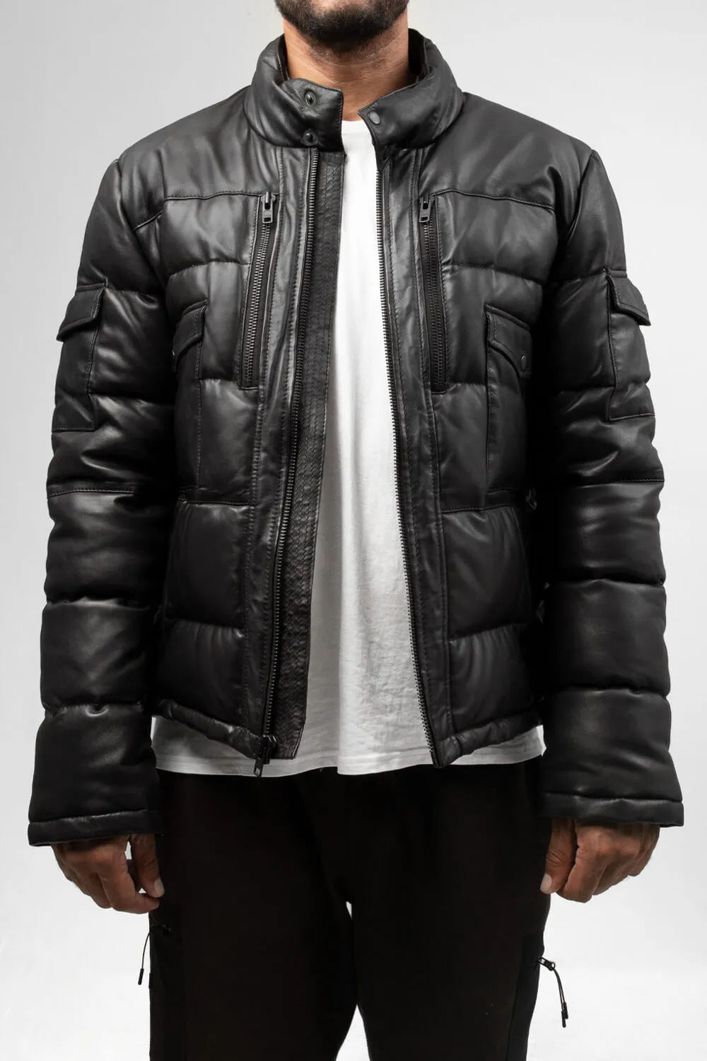 Jace Mens Puffer Leather Jacket