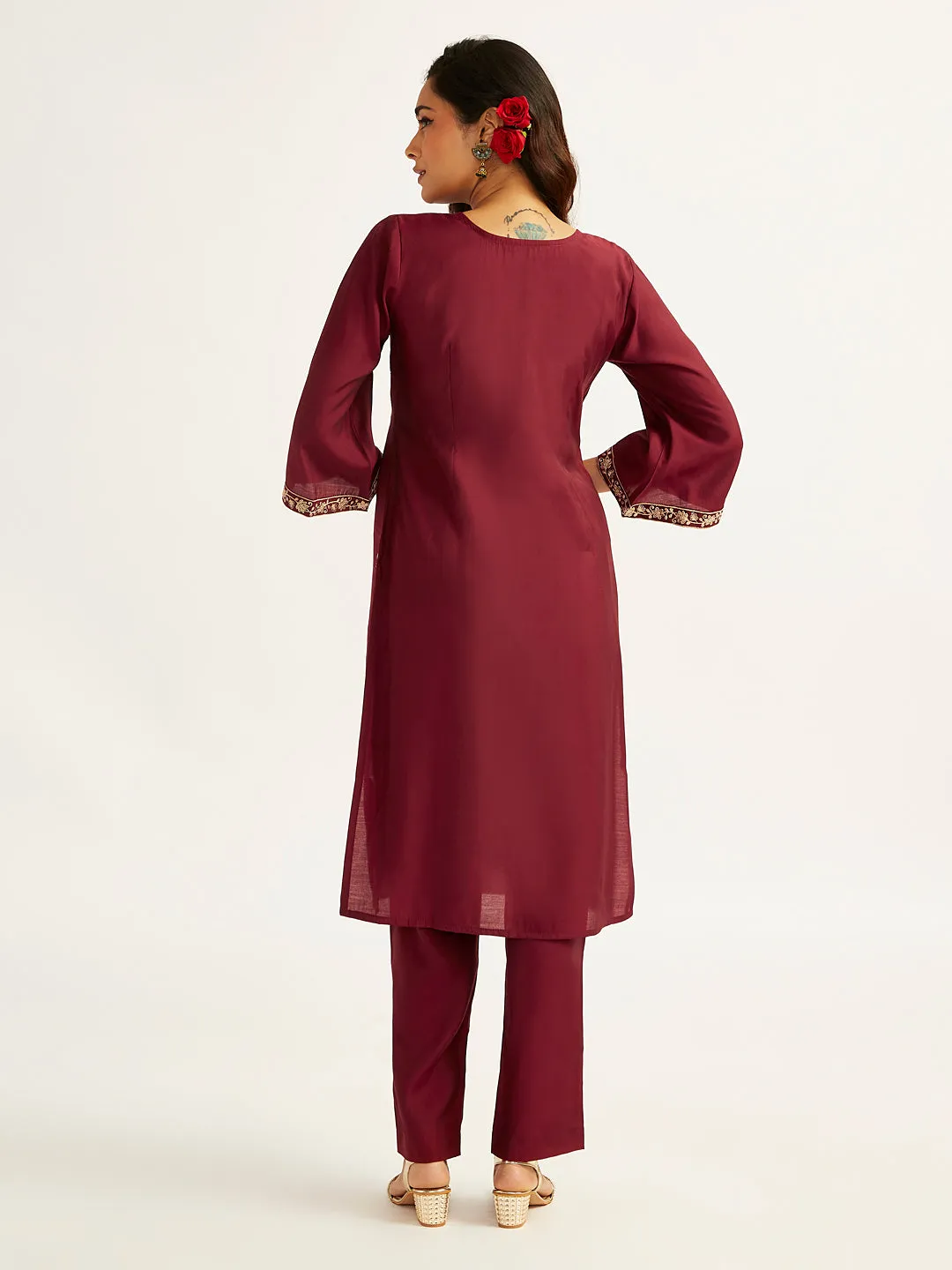 Jashvi Women's Maroon Kurta Set