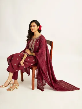 Jashvi Women's Maroon Kurta Set