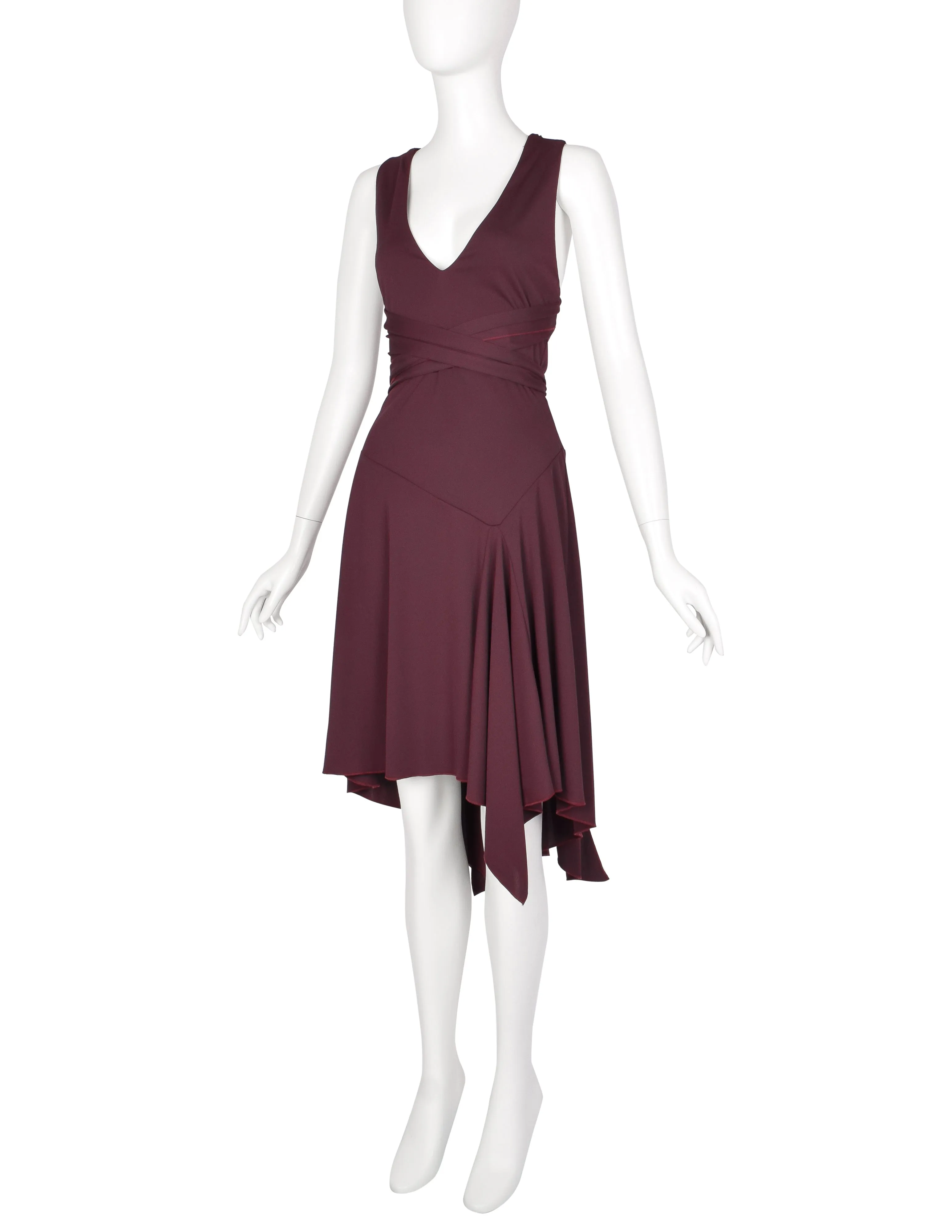 Julien Macdonald Vintage Bordeaux Jersey Wrapping Strap Halter Dress