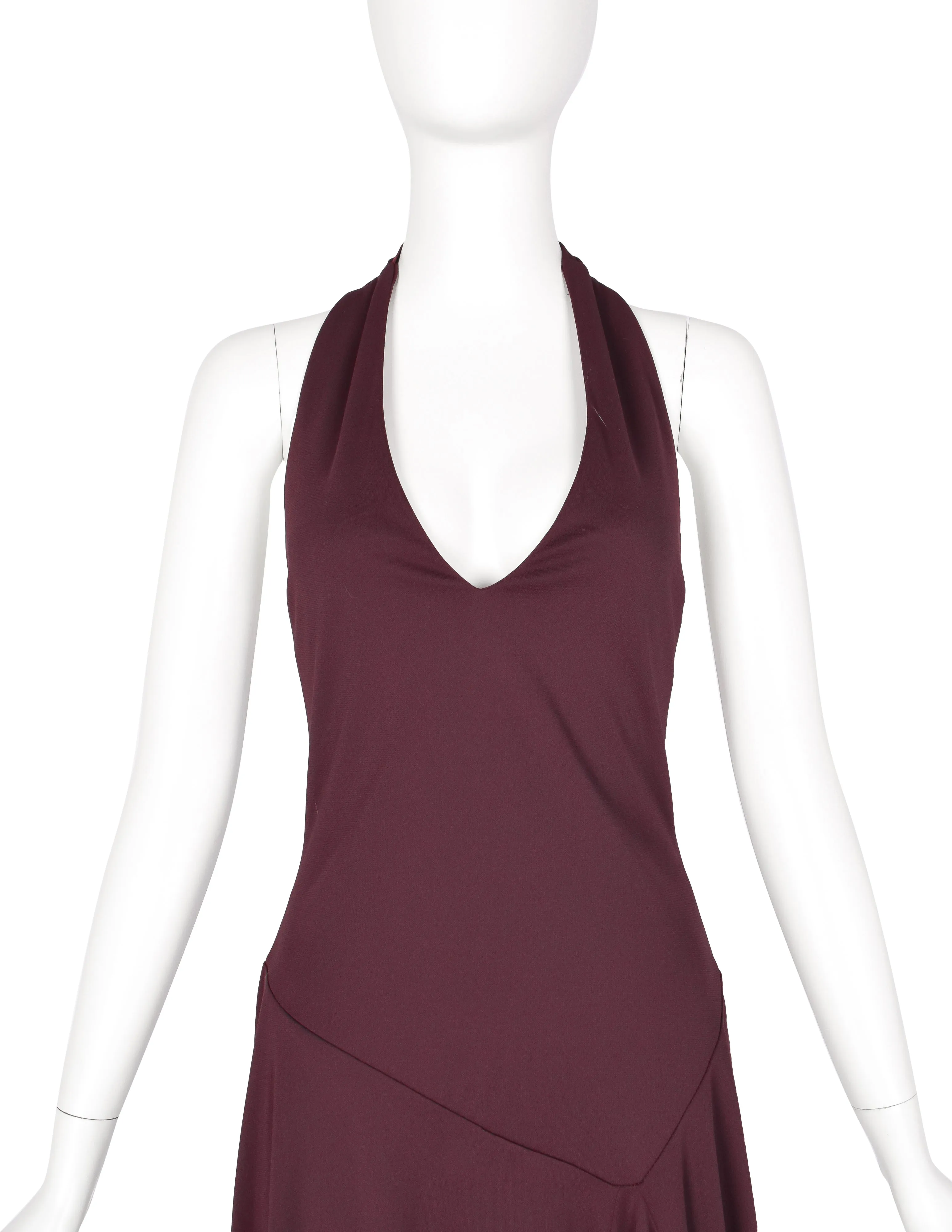 Julien Macdonald Vintage Bordeaux Jersey Wrapping Strap Halter Dress