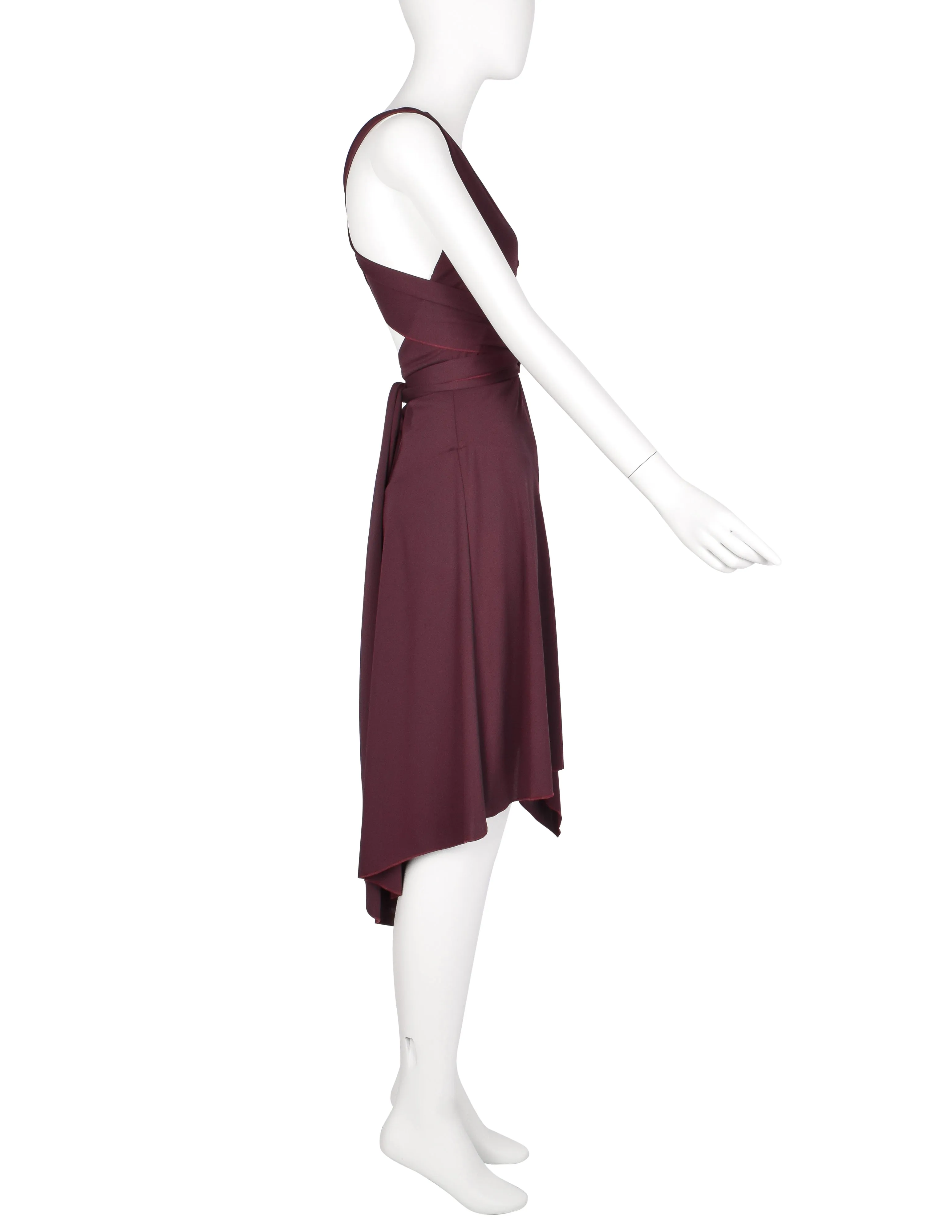 Julien Macdonald Vintage Bordeaux Jersey Wrapping Strap Halter Dress