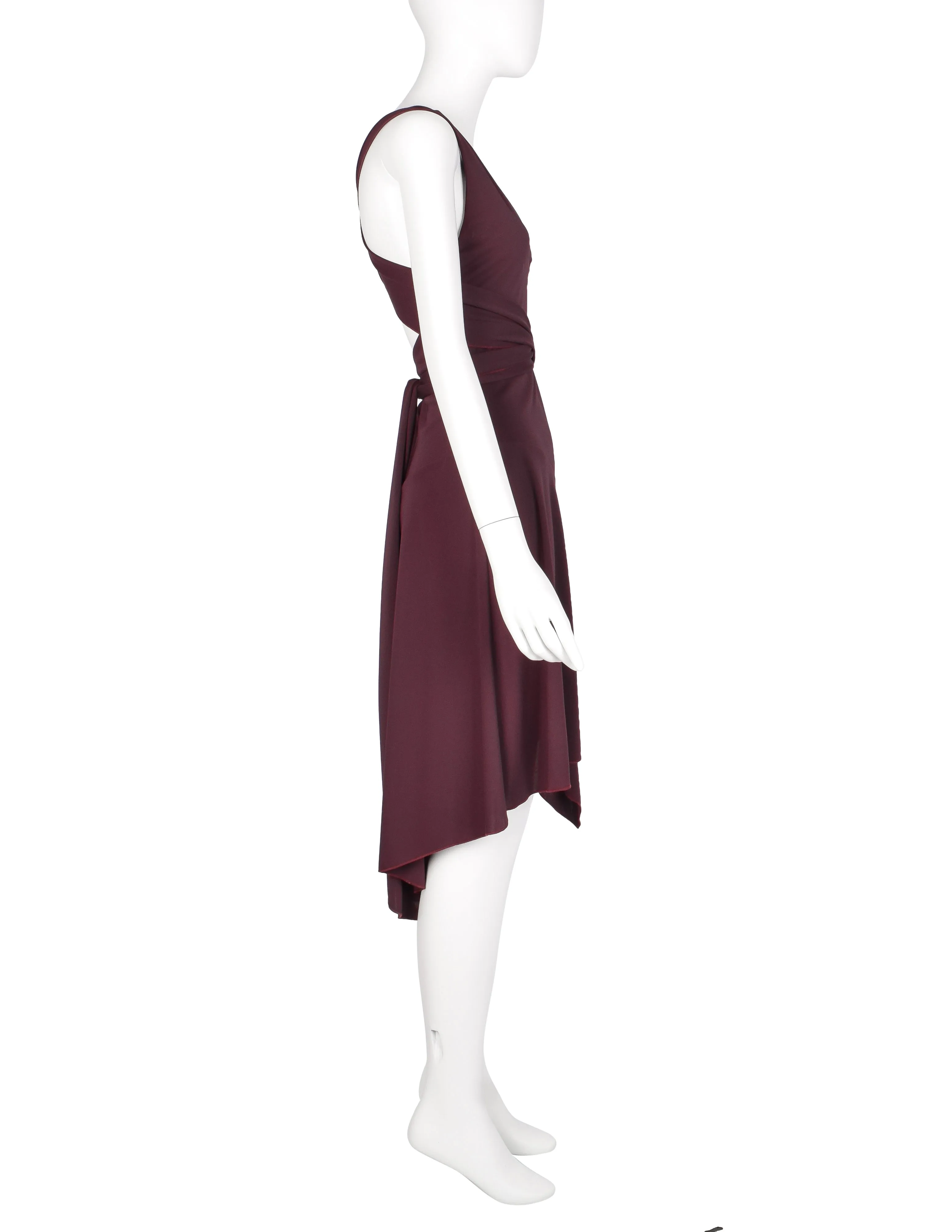 Julien Macdonald Vintage Bordeaux Jersey Wrapping Strap Halter Dress