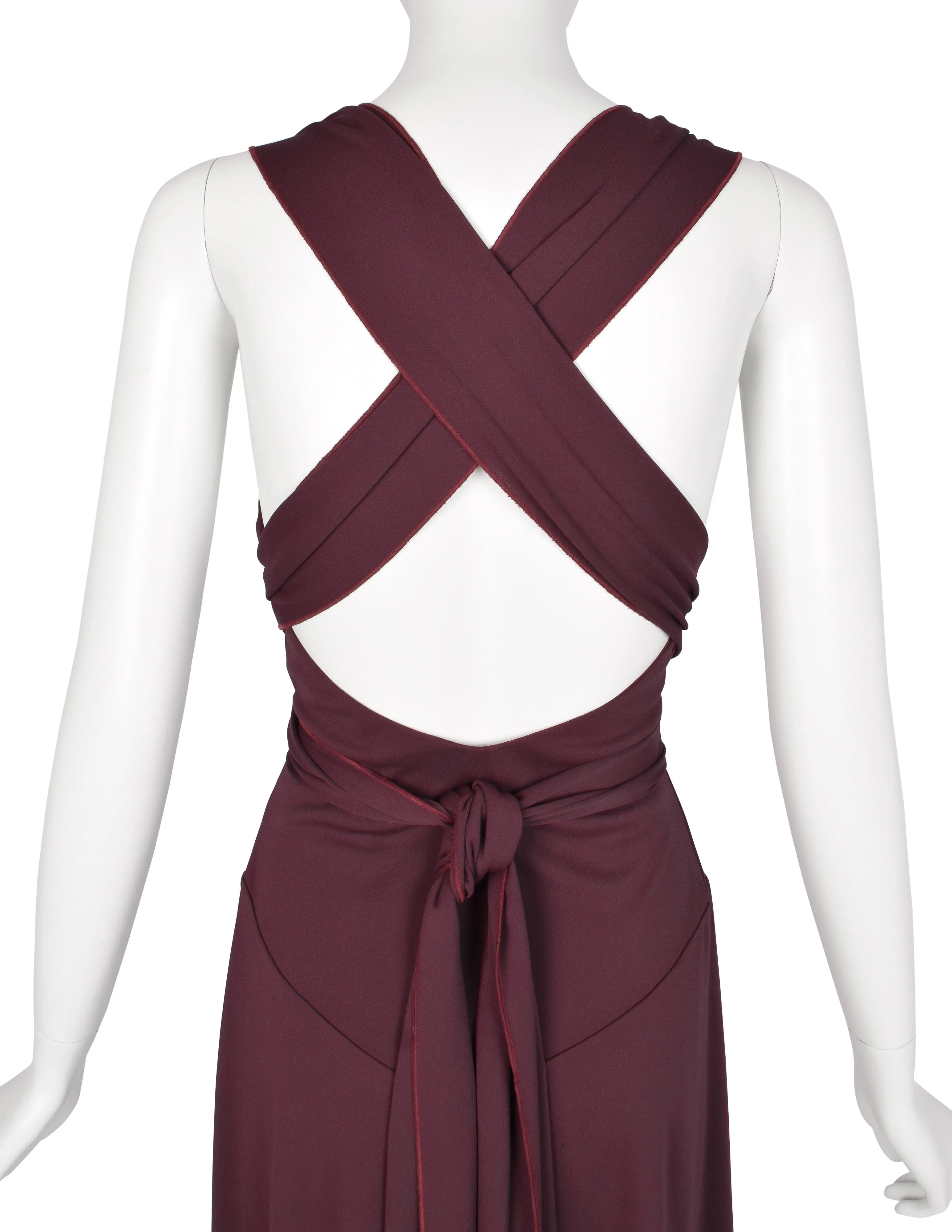 Julien Macdonald Vintage Bordeaux Jersey Wrapping Strap Halter Dress