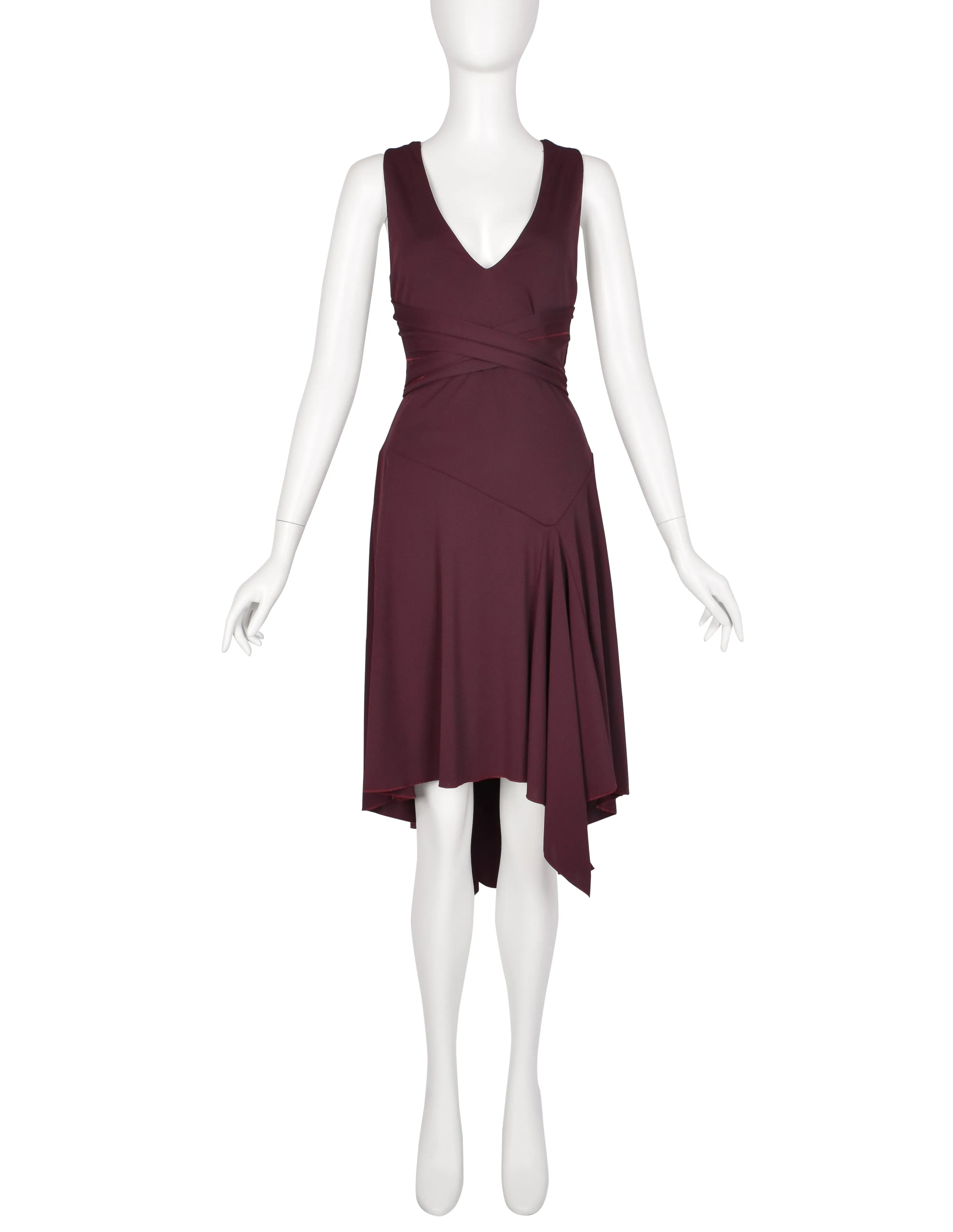 Julien Macdonald Vintage Bordeaux Jersey Wrapping Strap Halter Dress