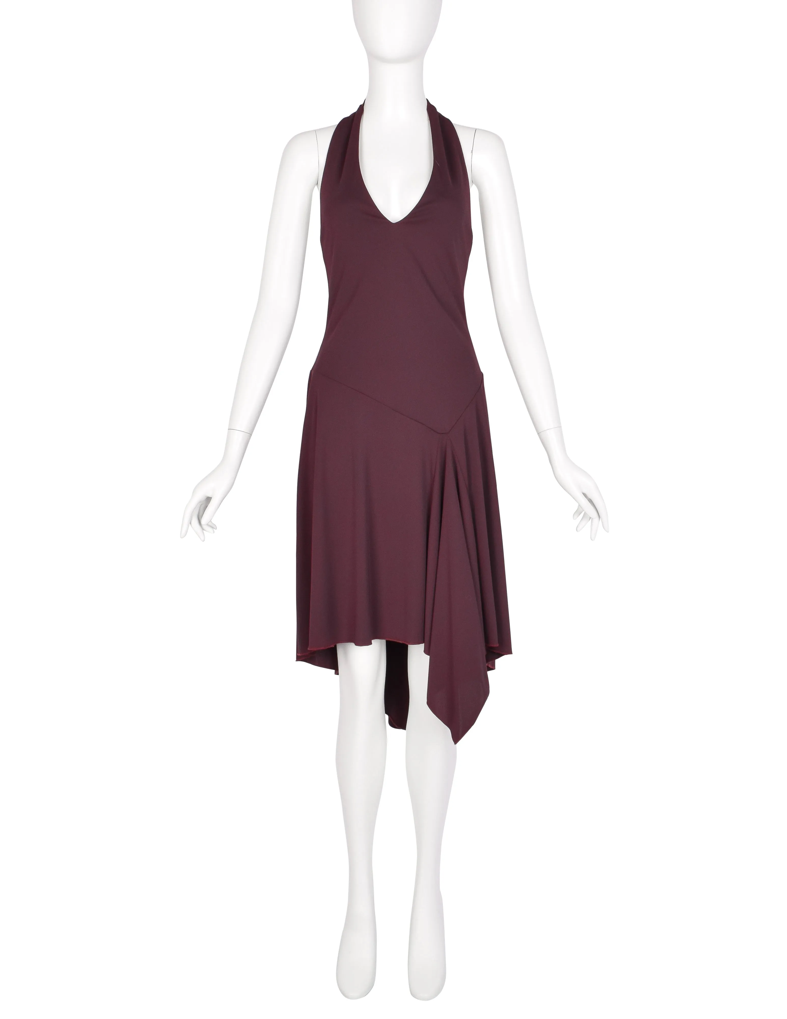 Julien Macdonald Vintage Bordeaux Jersey Wrapping Strap Halter Dress