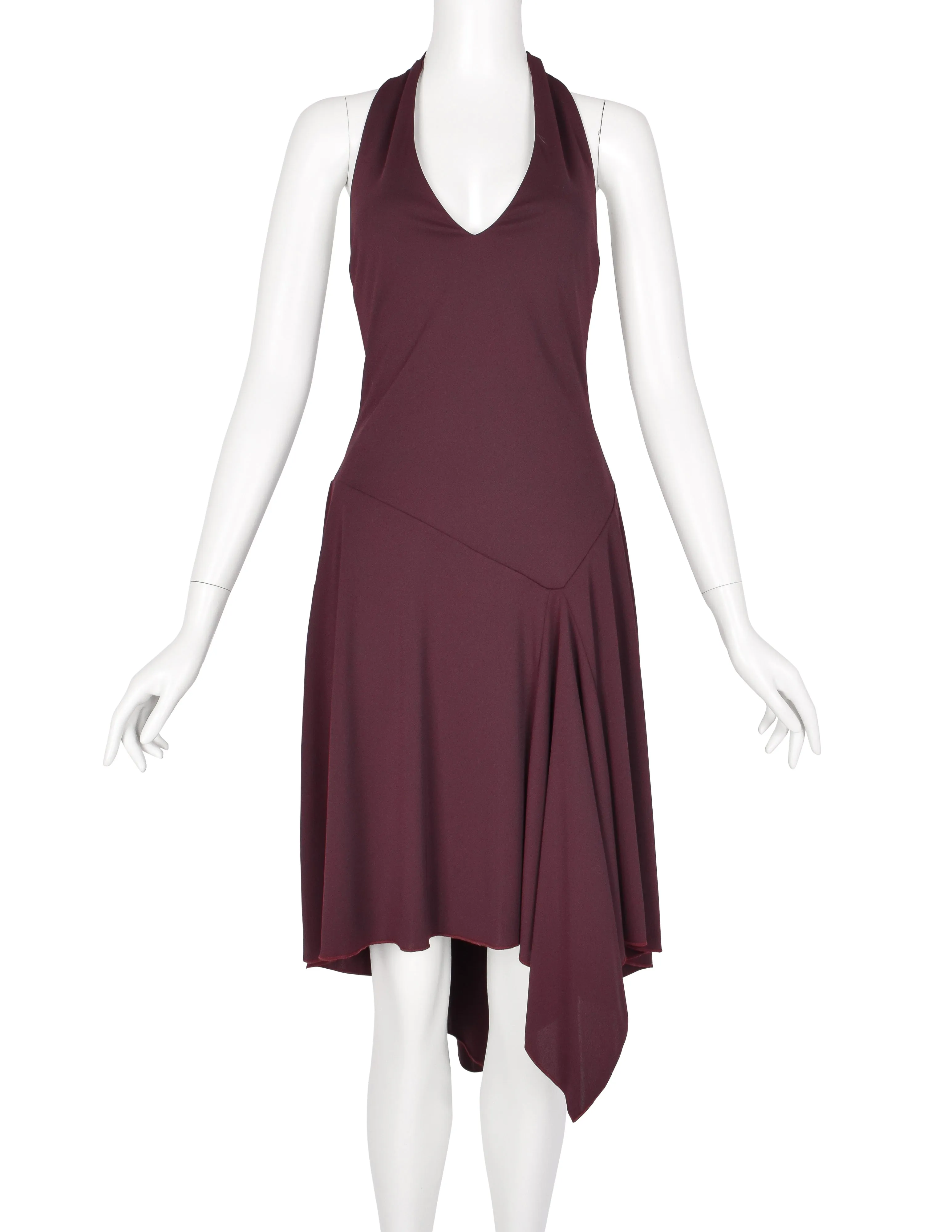 Julien Macdonald Vintage Bordeaux Jersey Wrapping Strap Halter Dress