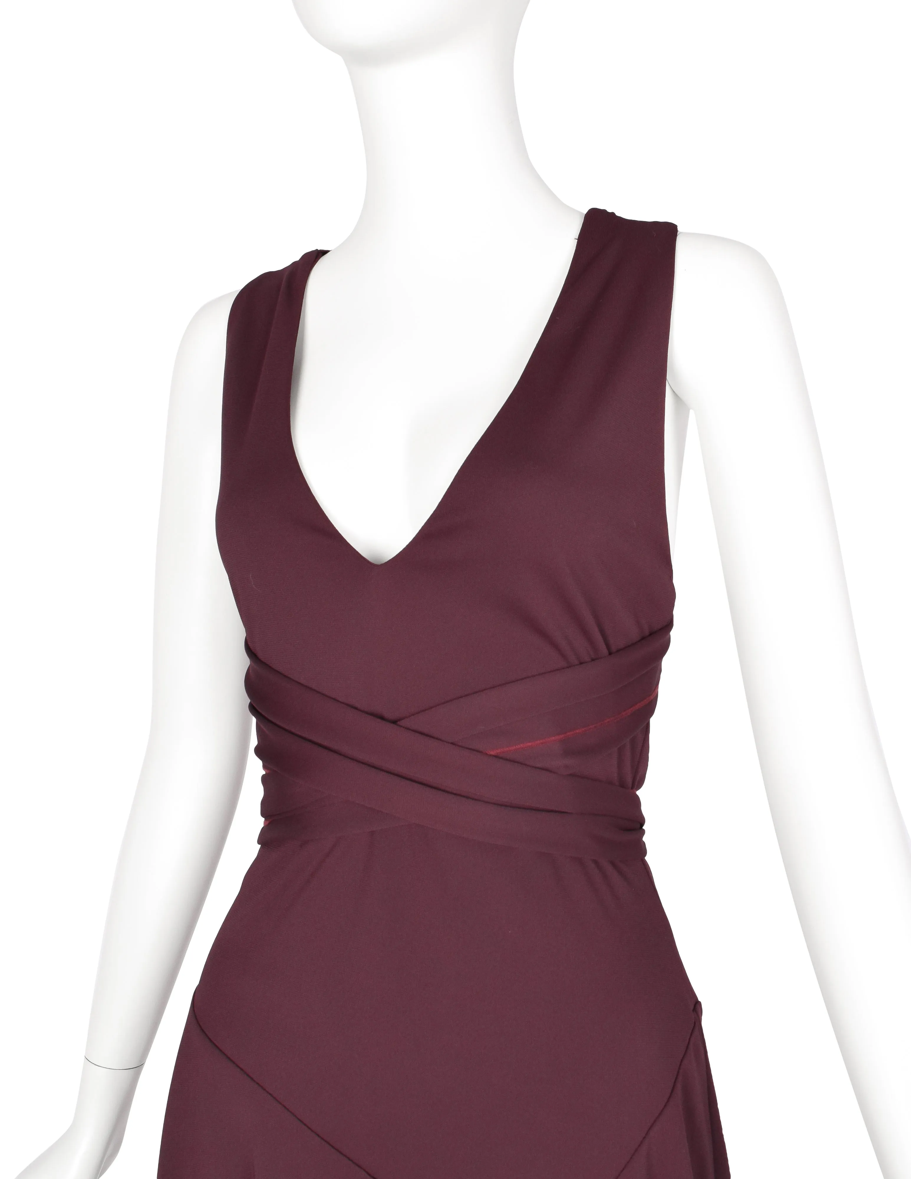 Julien Macdonald Vintage Bordeaux Jersey Wrapping Strap Halter Dress