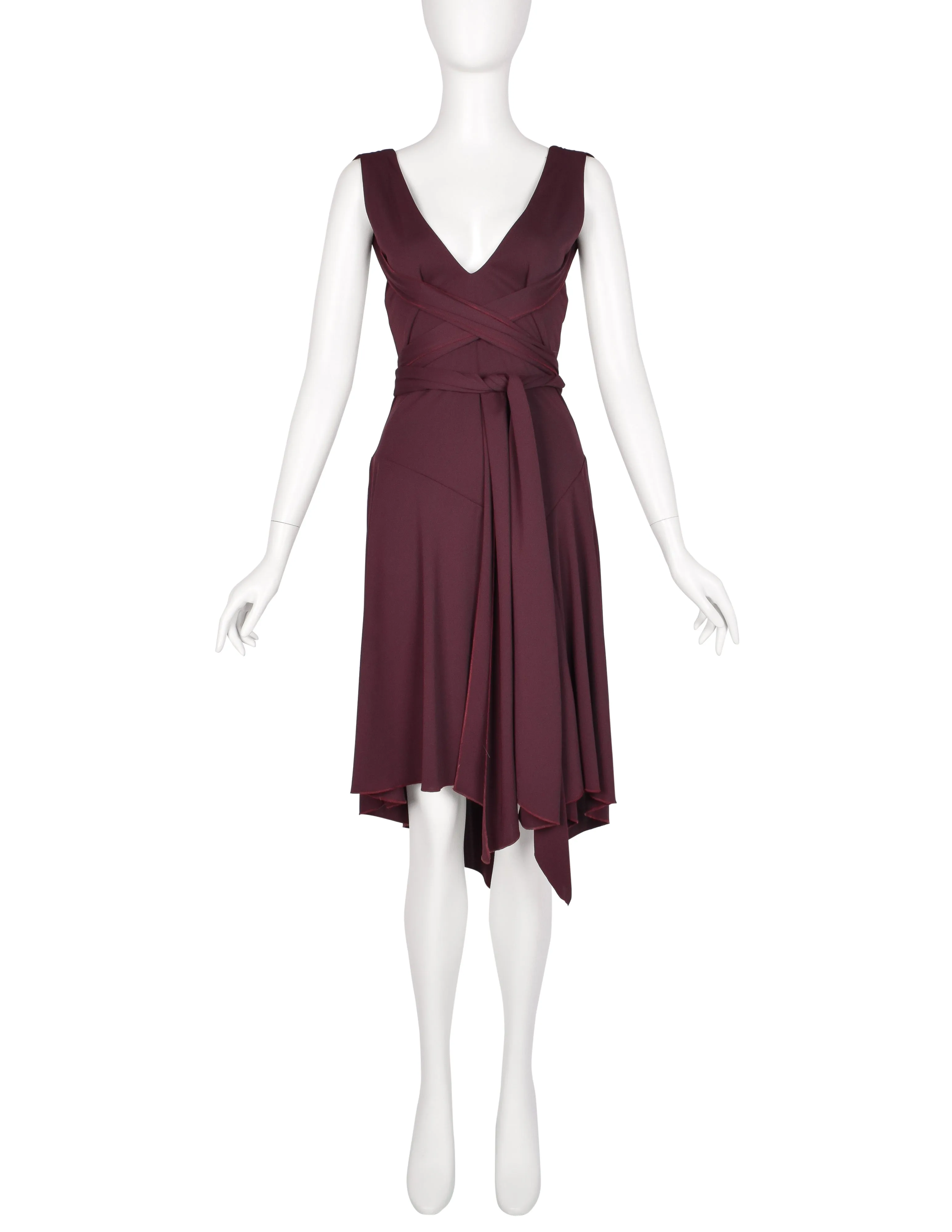 Julien Macdonald Vintage Bordeaux Jersey Wrapping Strap Halter Dress