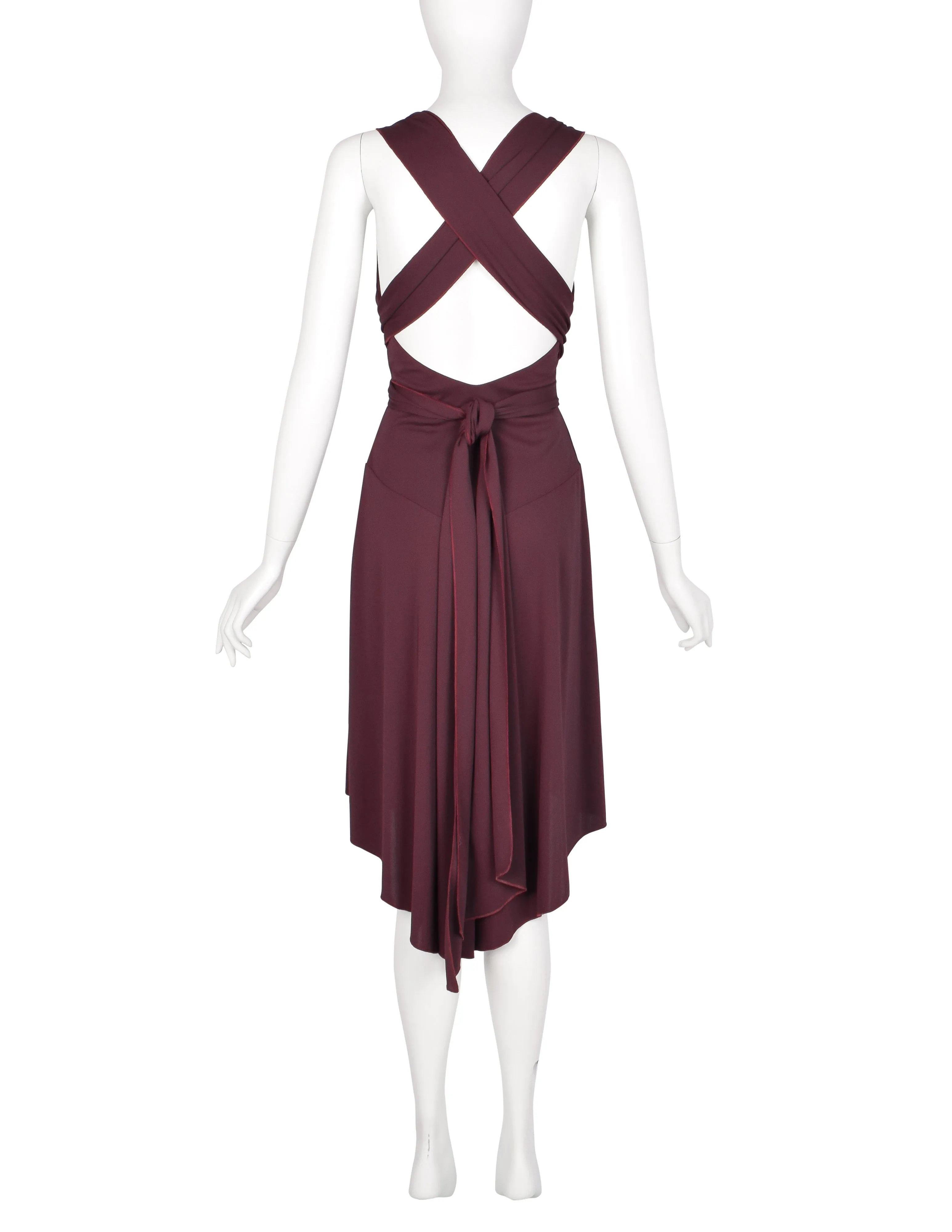 Julien Macdonald Vintage Bordeaux Jersey Wrapping Strap Halter Dress