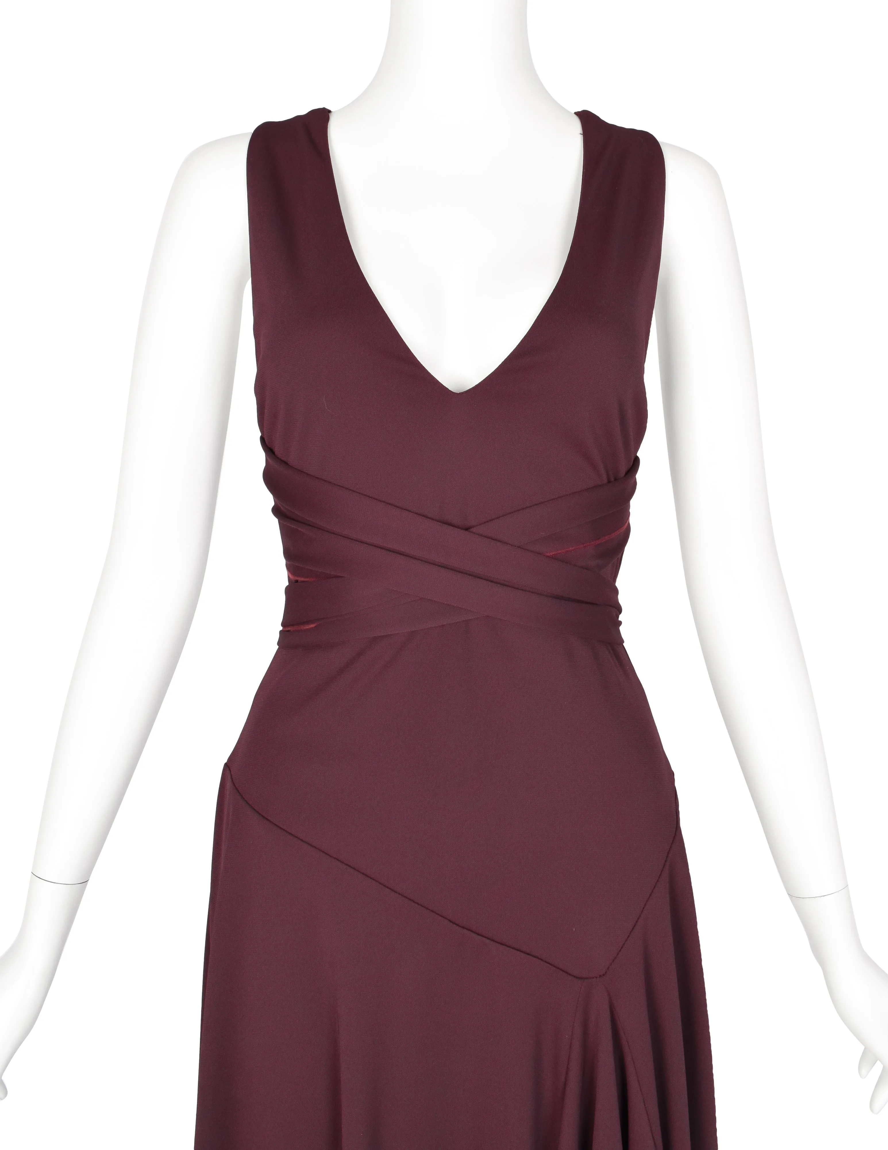 Julien Macdonald Vintage Bordeaux Jersey Wrapping Strap Halter Dress