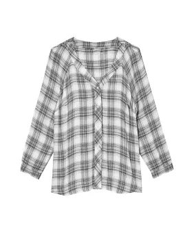 Kate Long Sleeve Raglan V-neck Button Down Shirt | White / Black