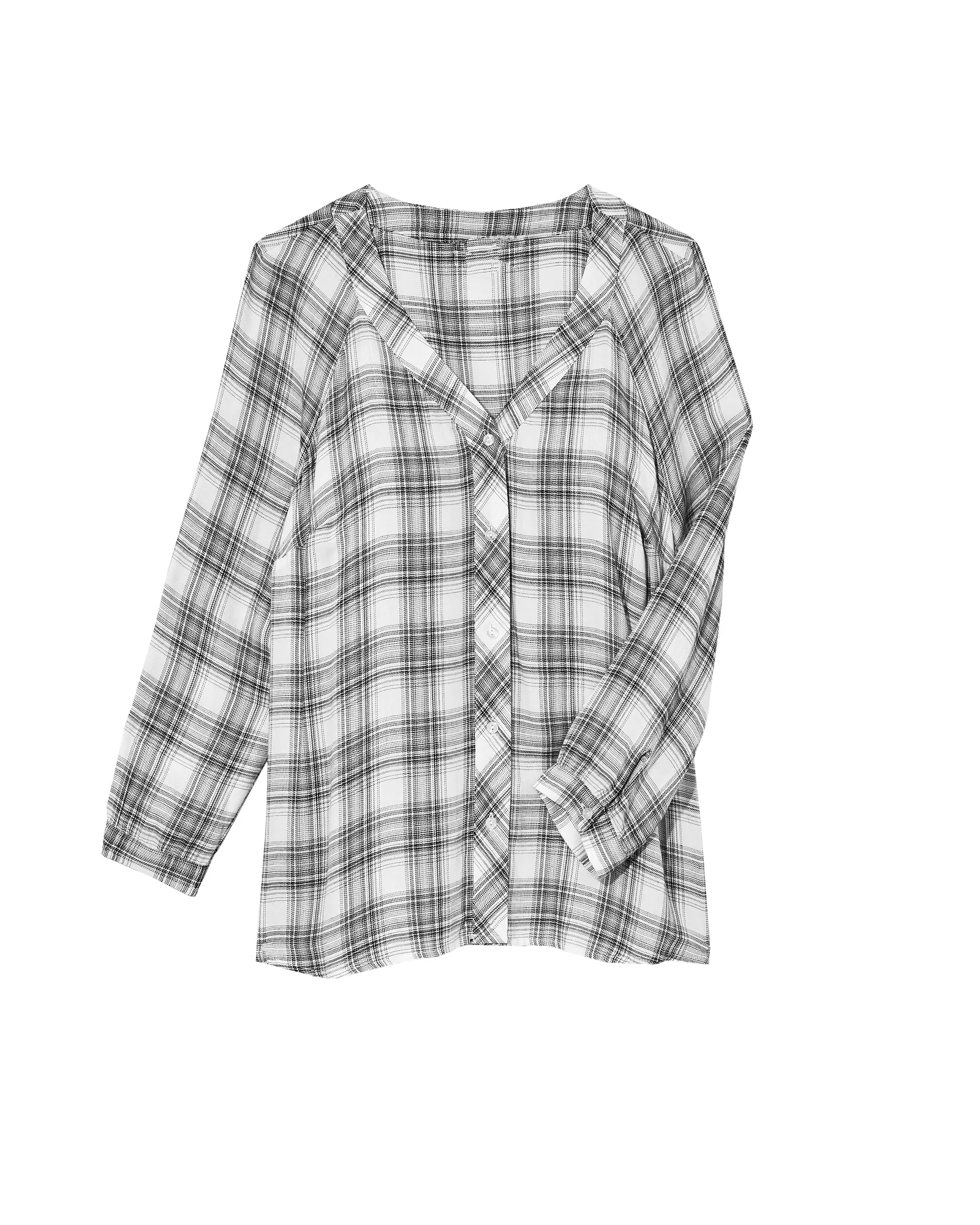 Kate Long Sleeve Raglan V-neck Button Down Shirt | White / Black