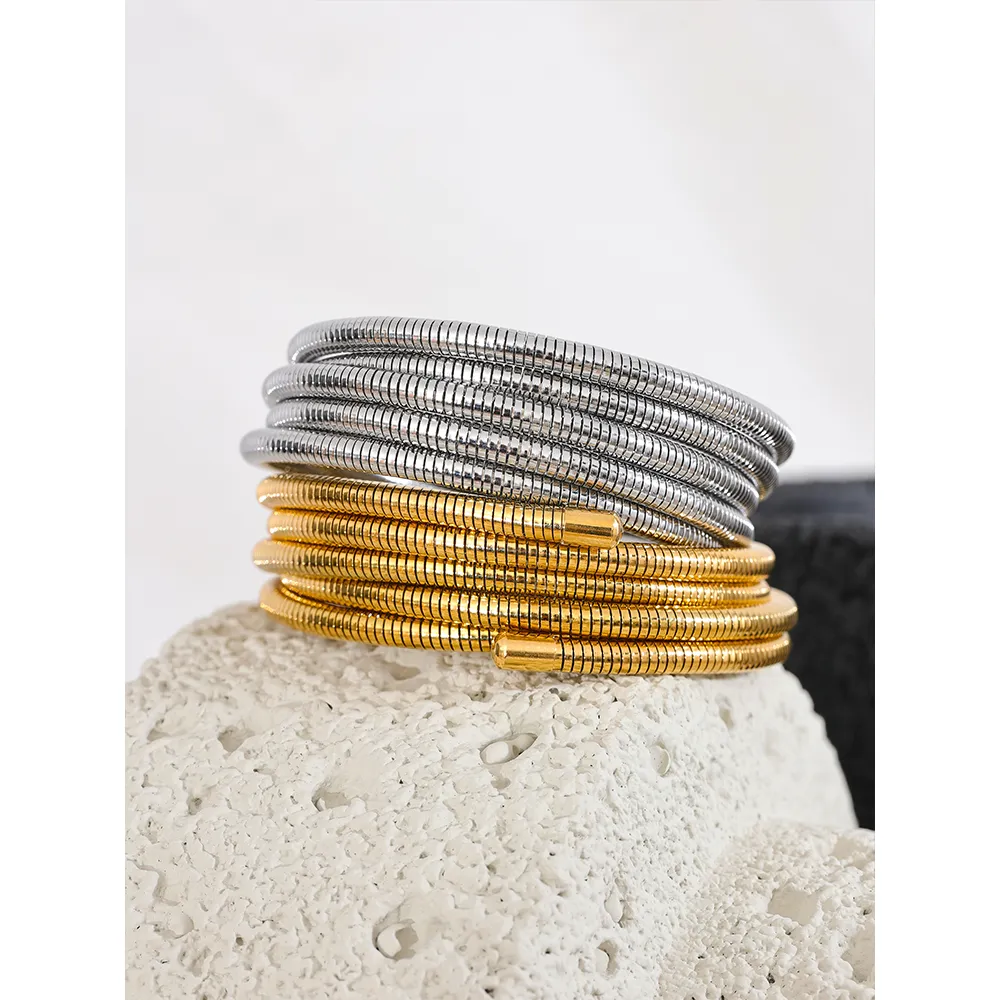 KESLEY Stainless Steel Stackable Multi-layer Wrap Arm Bracelet Bangle